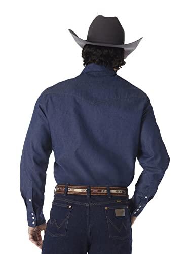 Wrangler Wrangler mens Cowboy Cut Western Long Sleeve Snap Work Firm Finish button down shirts, Indigo Denim, 16 Neck 33 Sleeve US
