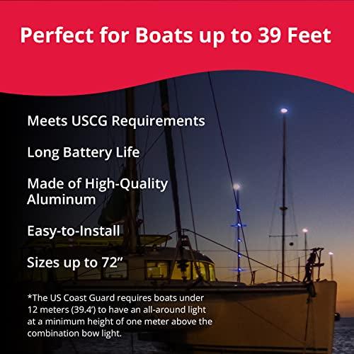 SeaSense SeaSense 26” - 48” LED Stern Light - Range of 2 Nautical Miles - Easily Adjustable, Stowable Chrome Light for Boats, Kayaks, Canoes, Pontoons & Fishing Vessels up to 39 Feet (Base Not Included)