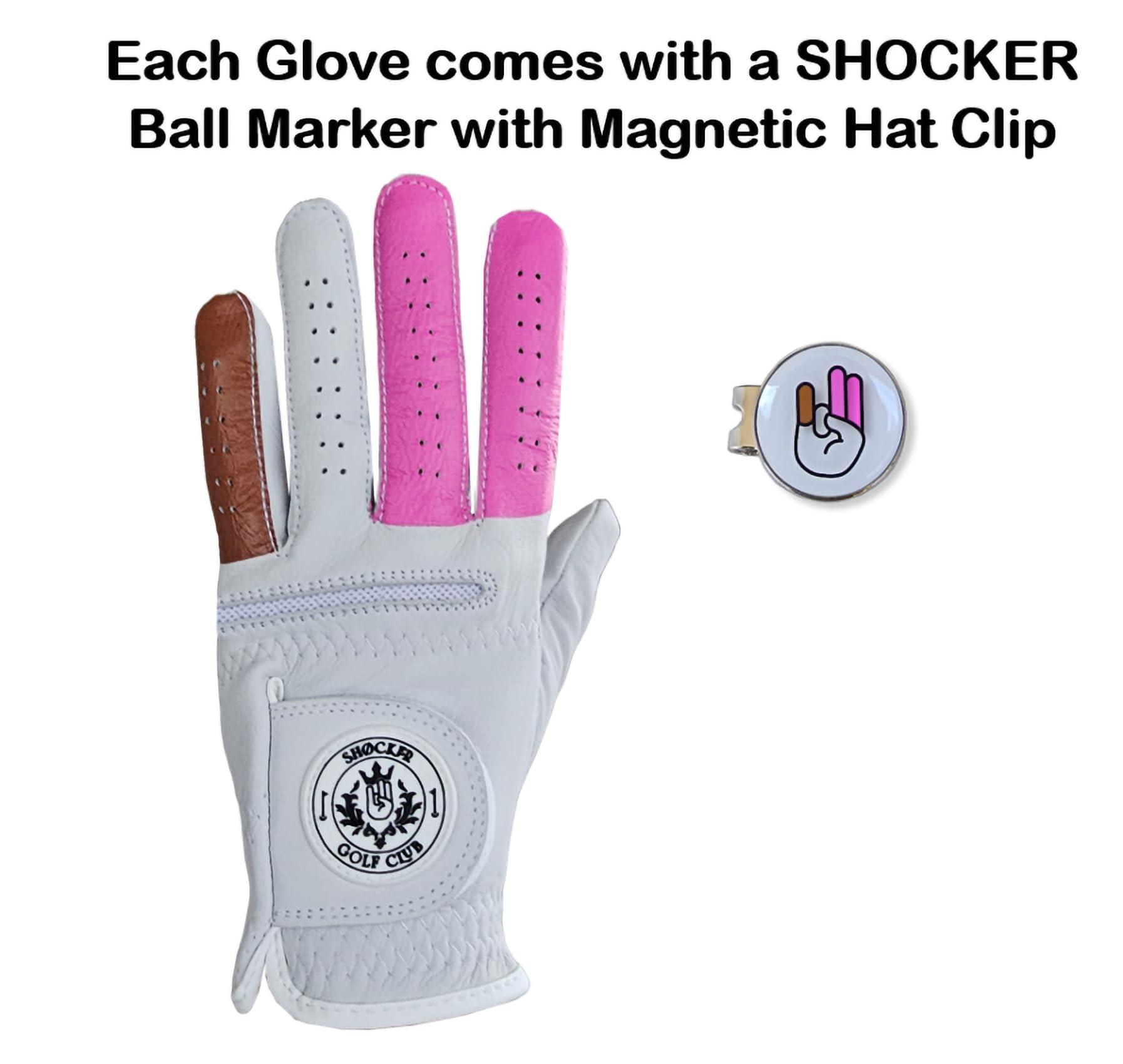 Scale Wear Design Scale Wear Design Funny Golf Glove Ball Marker - Plus Hat Clip Shocker Cabretta Leather Adult Men's Golf Gloves Gag Gift Mens 2 Pink 1 Brown Finger