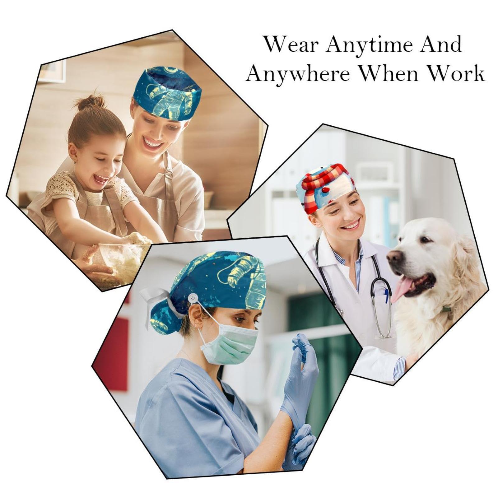 YTYVAGT 2-Pc,Nurse Scrub Caps,Scrub Hats with Buttons and Cotton Sweatband,Fantasy Universe Space Theme