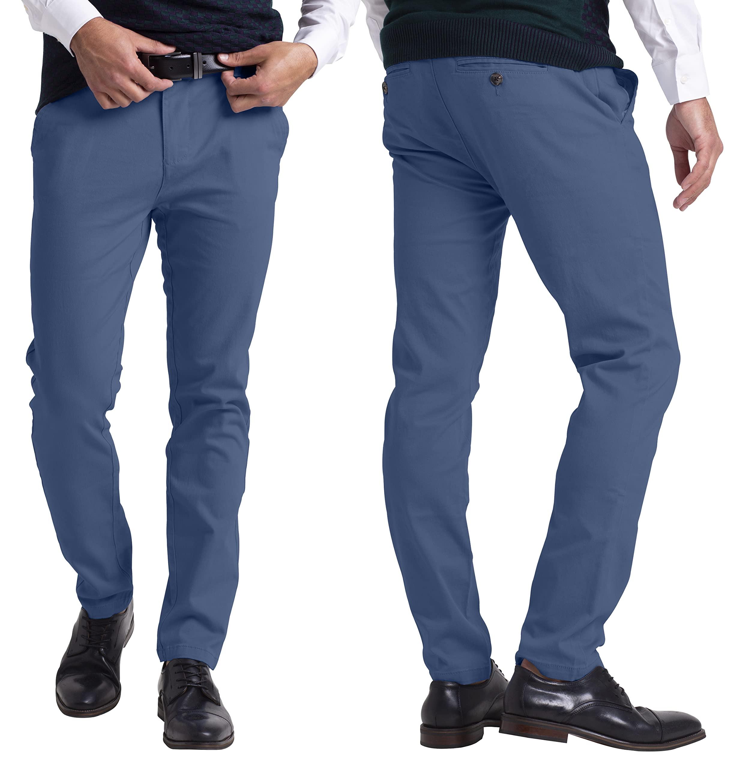 WESTACE westAce Mens Chino Pants Athletic-Fit Stretch Cotton Comfort Flat Front Casual Stretch Chino Pants All Waist 30W- 40W (Pale Blue, 34W x 34L)
