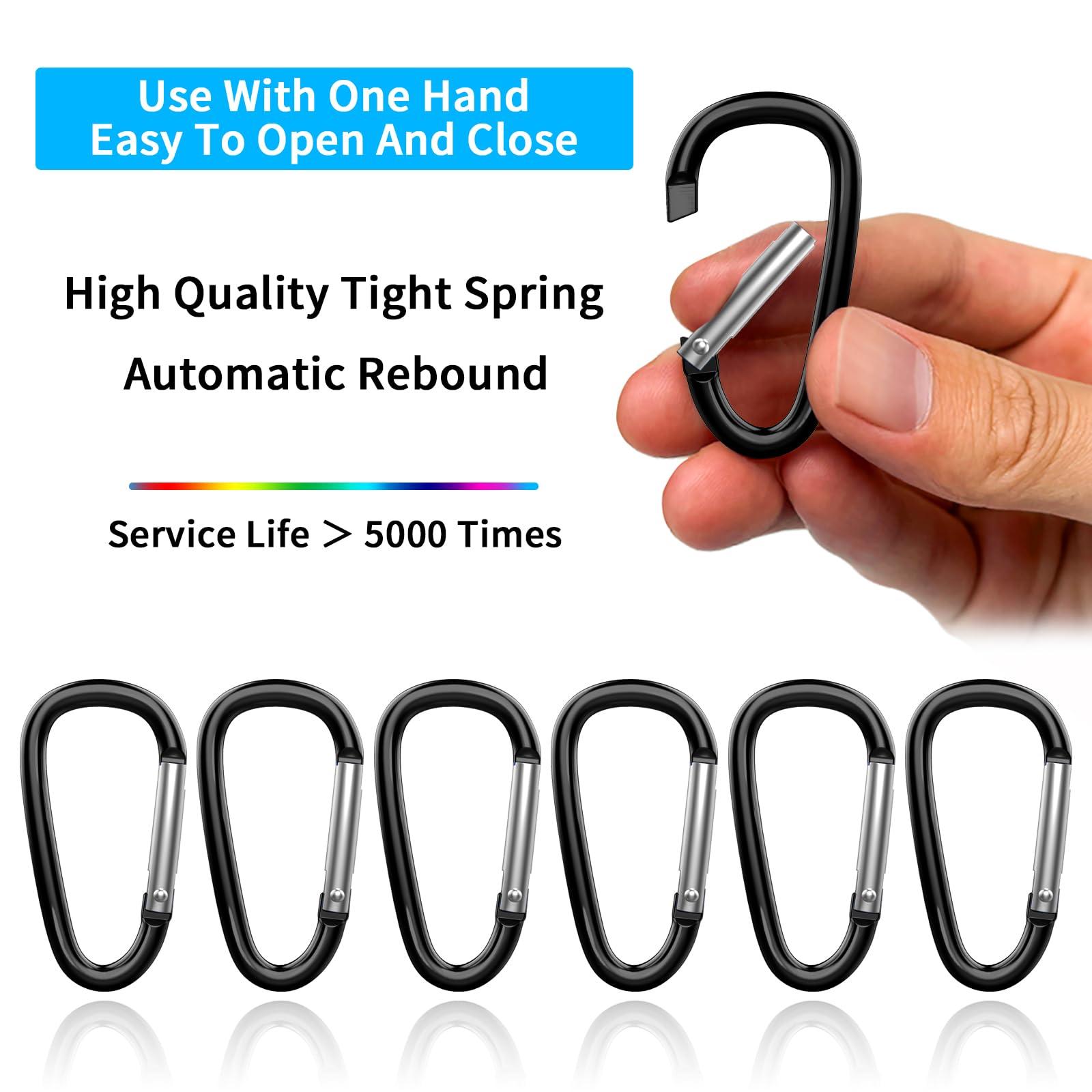 XIECHANEE XIECHANEE 30PCS Aluminum Carabiner Clips, 2\" D Shape Spring Snap Hooks Carabiner with 30PCS Keyring Keychain Hook, Black