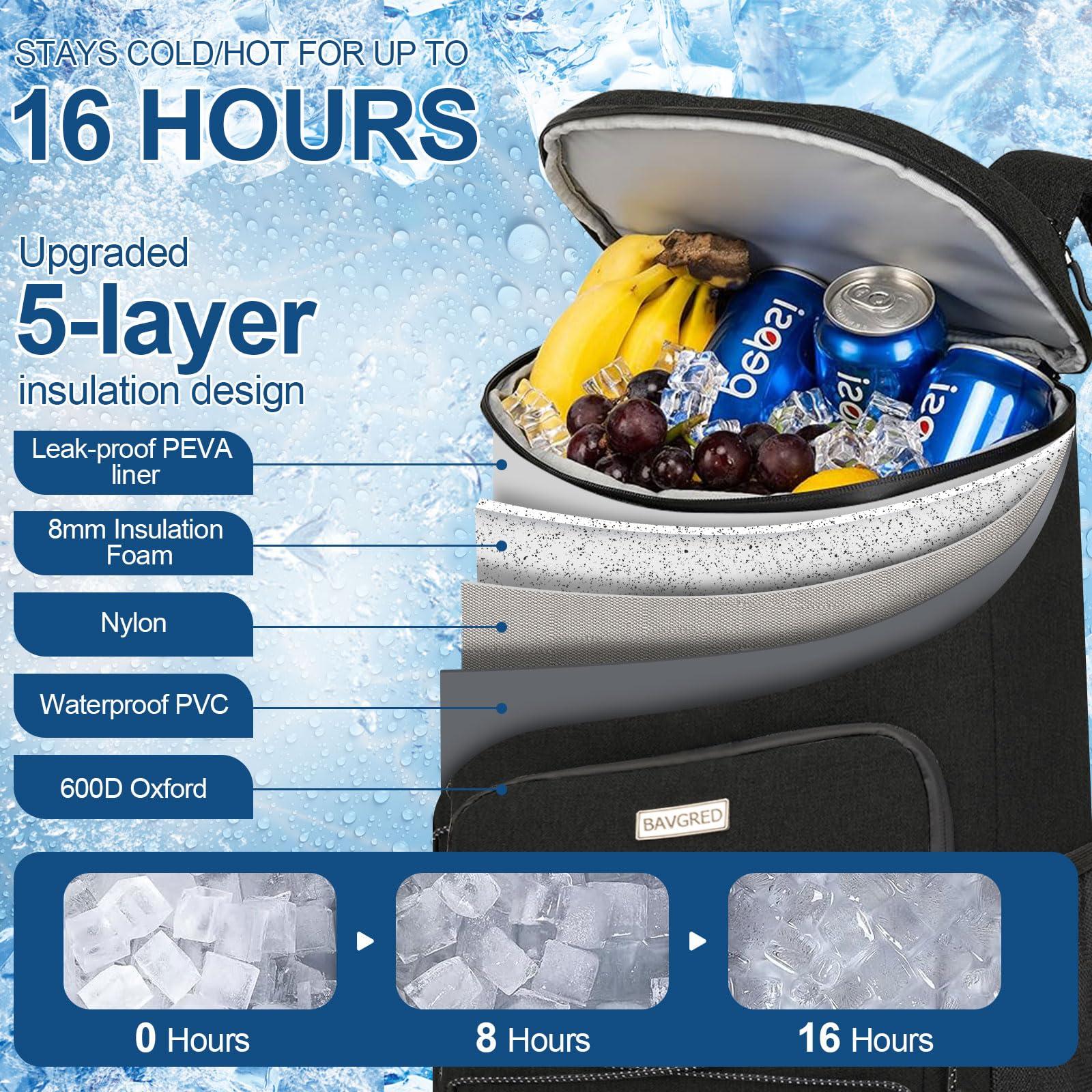 BAVGRED BAVGRED Cooler Backpack Insulated Leak Proof, 30 Cans Backpack with Cooler Compartment for Men and Women, Soft Sided Cooler Bag, Lightweight Ice Chest Lunch Backpack for Beach Camping Picnic Hiking