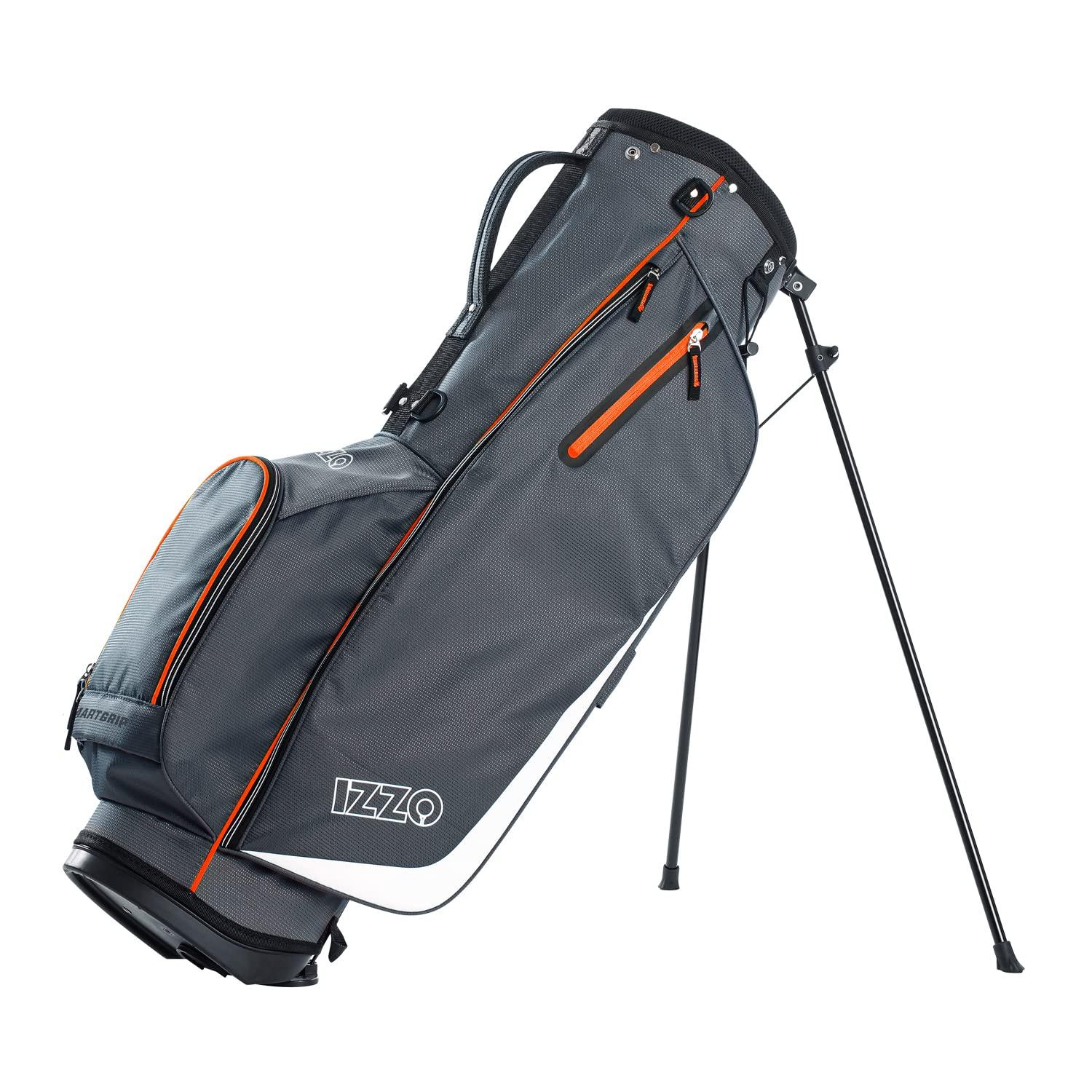 Izzo IZZO Golf Ultra-Lite Stand Golf Bag with Dual-Straps & Exclusive Features, Grey/Orange, 3.2 pounds