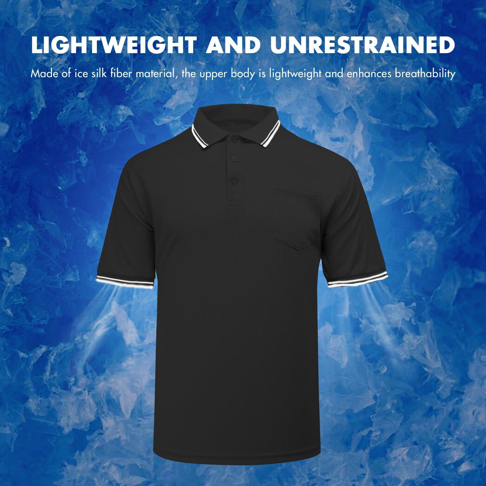 redgino Men's Baseball Softball Umpire Shirt Short Sleeve Polo Ref Jersey Referee Gear - Sized for Chest Protector Black L