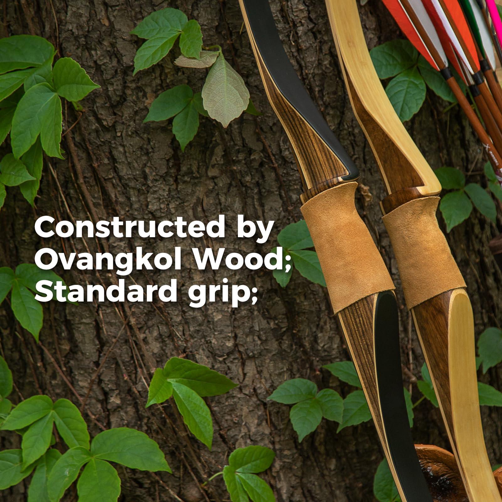 Deerseeker Outdoor Deerseeker Archery 64" Traditional Bow Set Hunting Longbow Reflex Deflex One-Piece Long Bow Laminated Bamboo Core Limbs Right Hand/Left Hand for Adults Bow Shooting 25-85lbs (Black, 70lb, Right Hand)