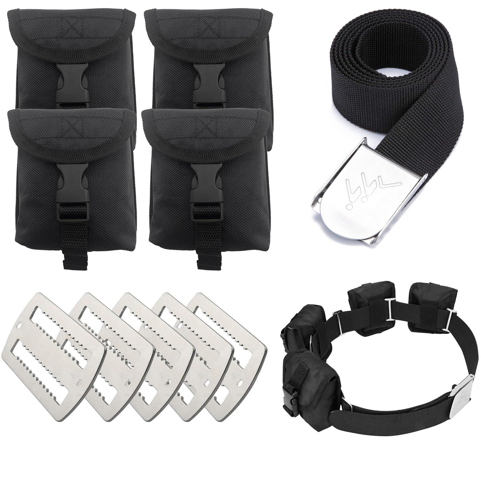MOPHOEXII Scuba weight belt with 4 pockets, quick release buckle diving pocket weight belt with 5pcs weight keepers,weight pouch belt fit for waist 32\" to 52\"