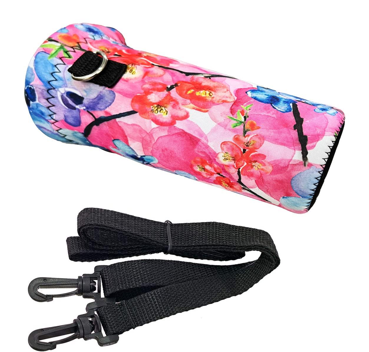 RICHEN RICHEN Neoprene Water Bottle Carrier Bag with Adjustable Shoulder Strap,Insulated Water Bottle Cover for 750ml/24oz Stainless Steel/Glass/Plastic Bottles (Watercolor Flowers,750ml)