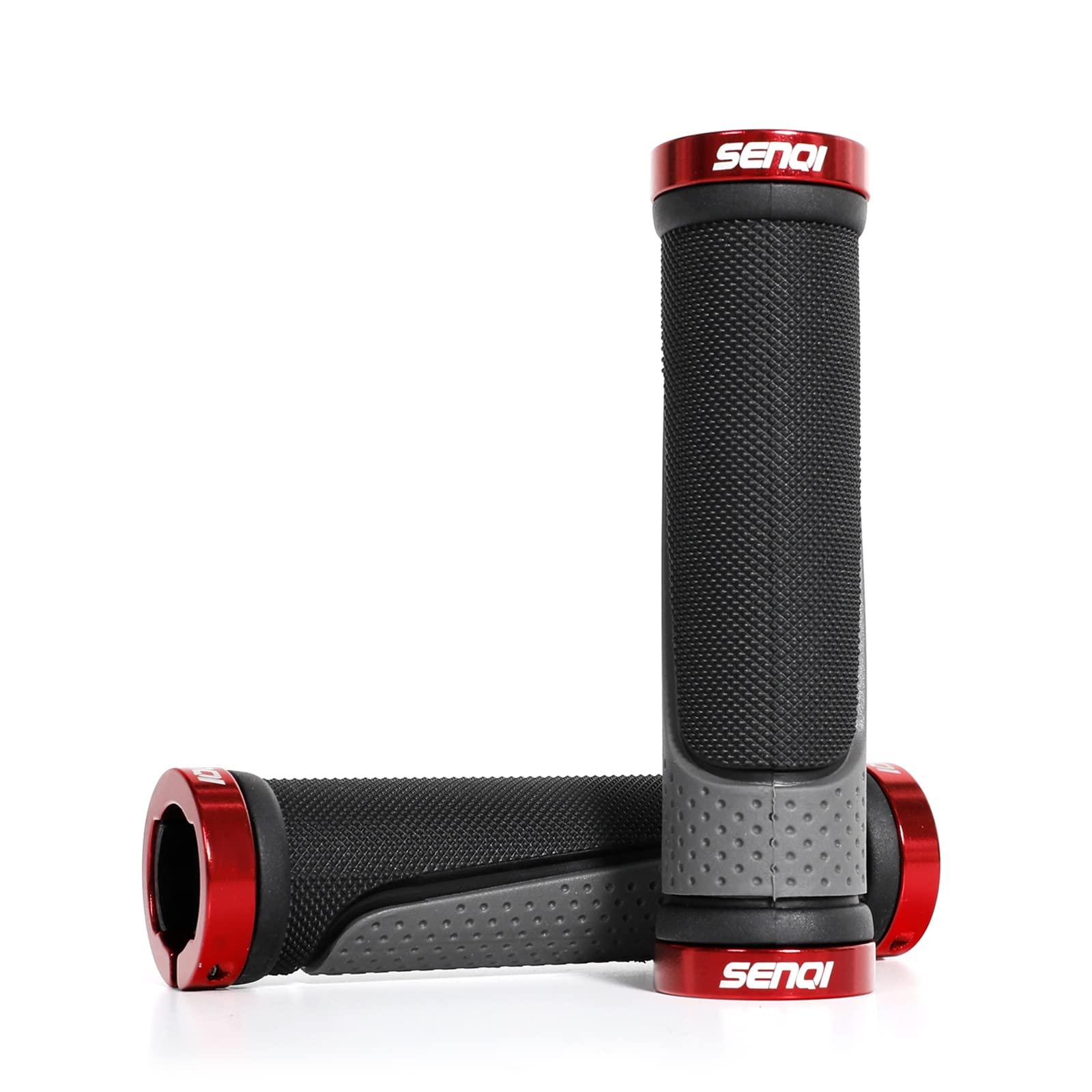 SENQI SENI Bike Grips Lightweight Bicycle Grips 130mm & 90mm, Fit 22.2mm Handlebar Anti-Slip Suitable for Multi-Speed, Mountain & BMX Bikes (Red)