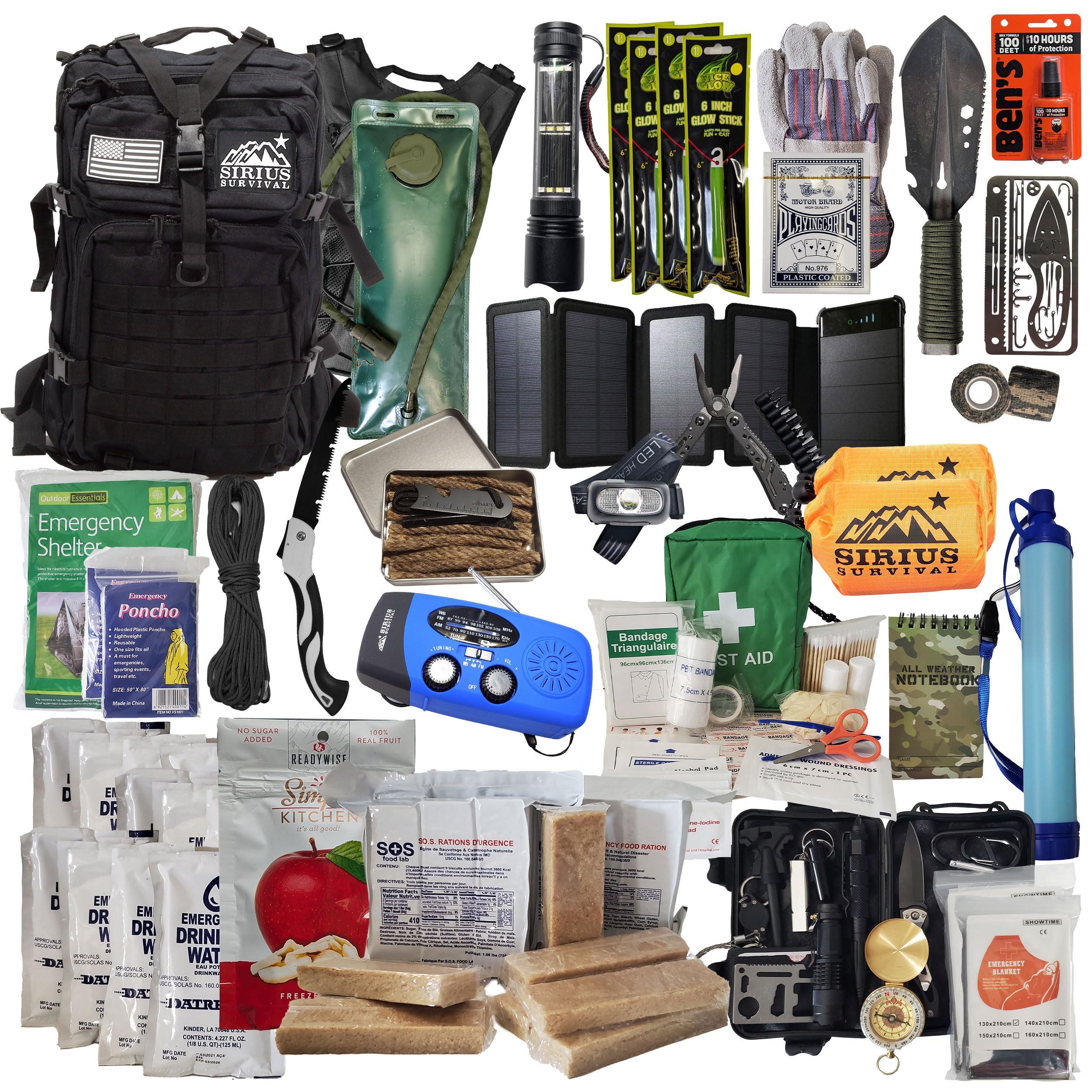 Sirius Survival Sirius Survival Bug Out Bag - Premium Bugout Backpack Pre-Packed Survival Kit - Ultimate Bug Out Bag Backpack Survival Kit - Comprehensive Survival Bag - Go Bag Emergency Backpack (Black)