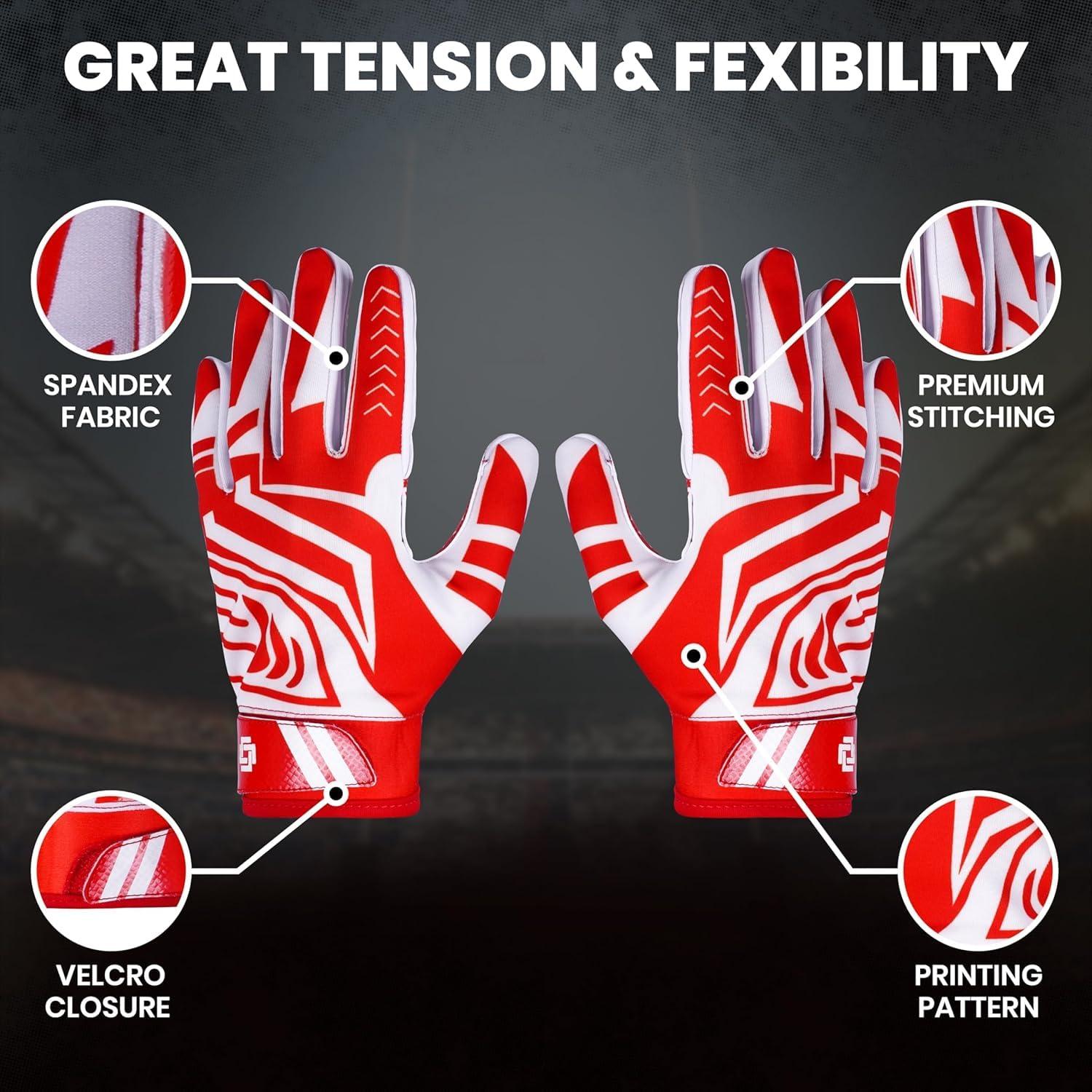 LYRX LYRX Professional Football Receiver Gloves with Optimal Silicone Palm Non-Slip Grip Control Ultra-Stick Sports Lightweight Glove and Precision Fit (Red, Adult M (7.2"))