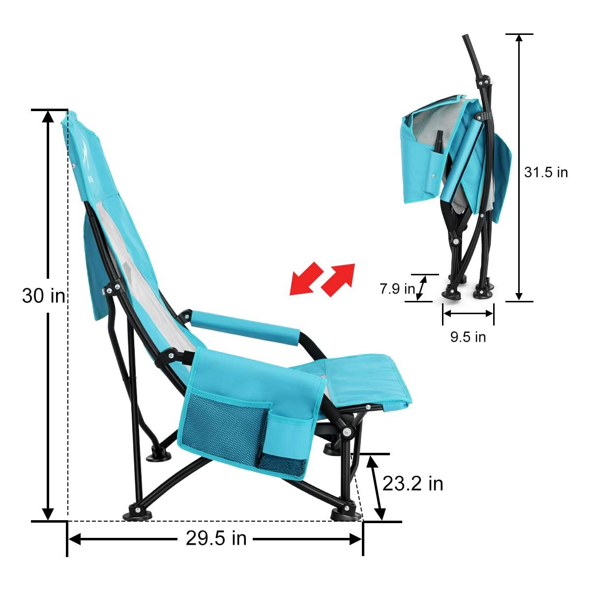 Oileus Oileus Folding Portable Beach Chair High Back 1 Pcs and X-Large 4 Person Beach Tent Sun Shelter Blue