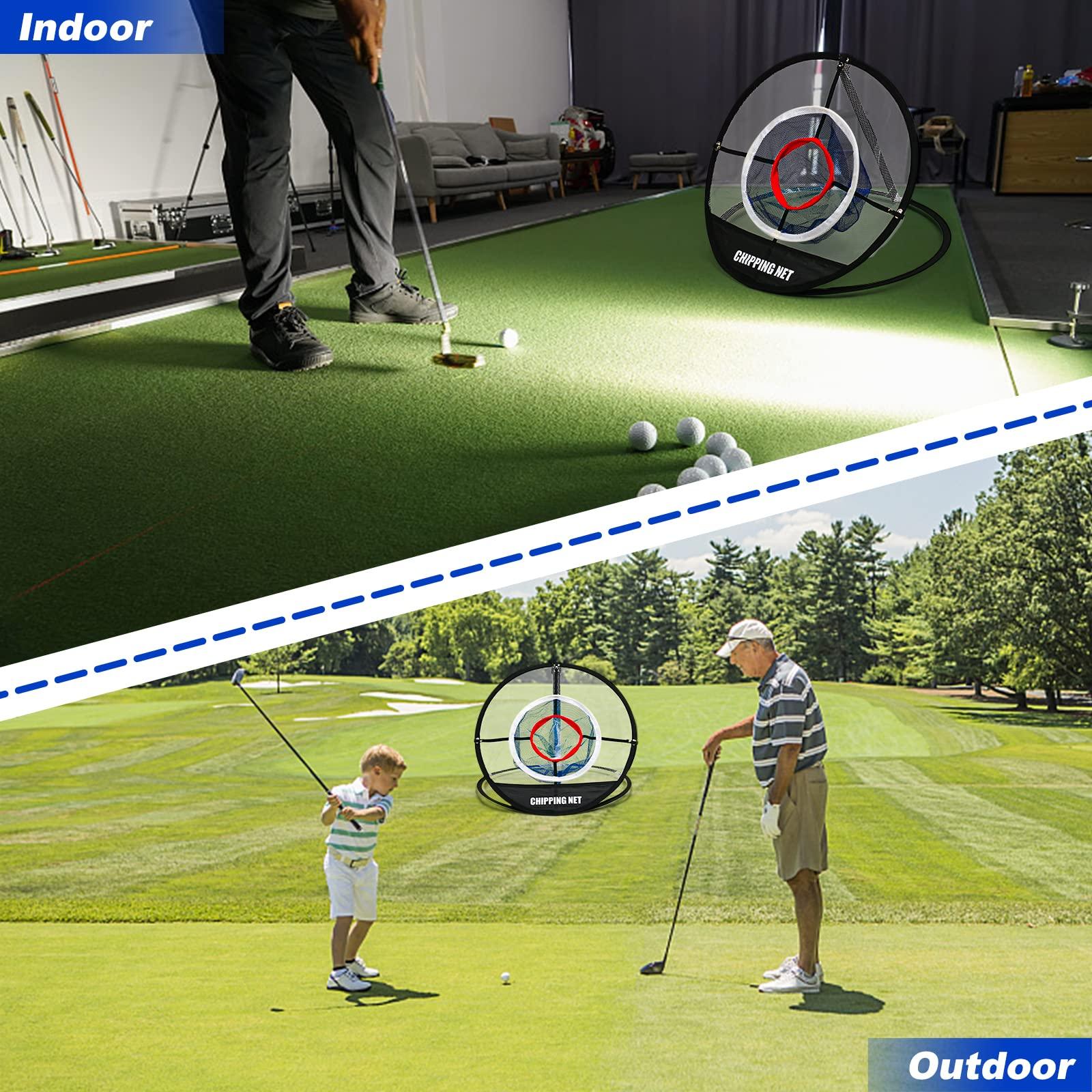 REYSHIN Golf Practice Chipping Net with Golf Hitting Mat, Pop Up Golf Nets Portable Chipping Net Golf Target Wooden Tees Rubber Tee Holder Golf Balls Fixed Parts for Swing Training(Golf Net+Mat)