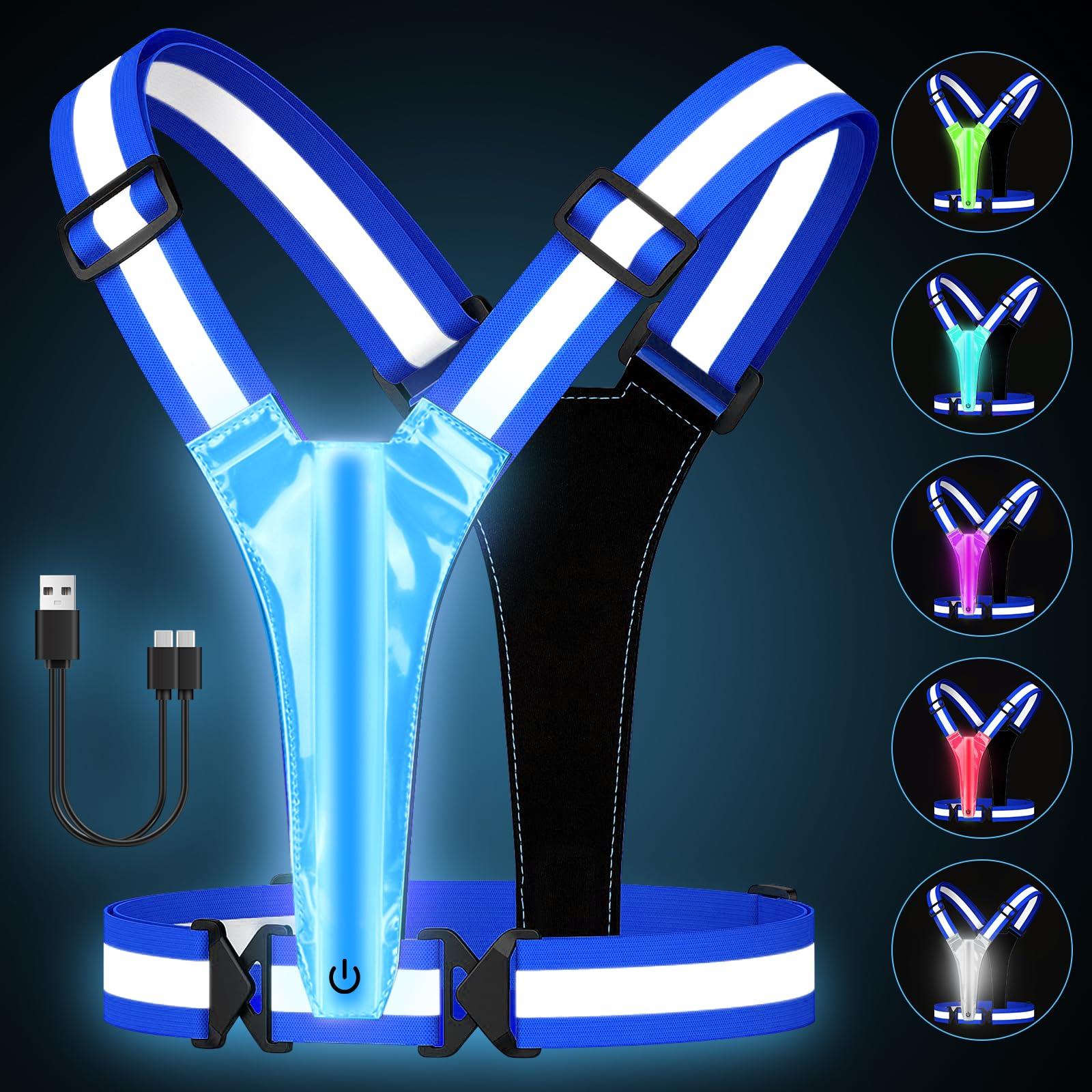 Fitense XL Size - LED Reflective Running Vest, 5 Colors Light Up Running Vest Rechargeable Running Lights for Runners High Visibility Reflective Running Gear, Adjustable for Men and Women