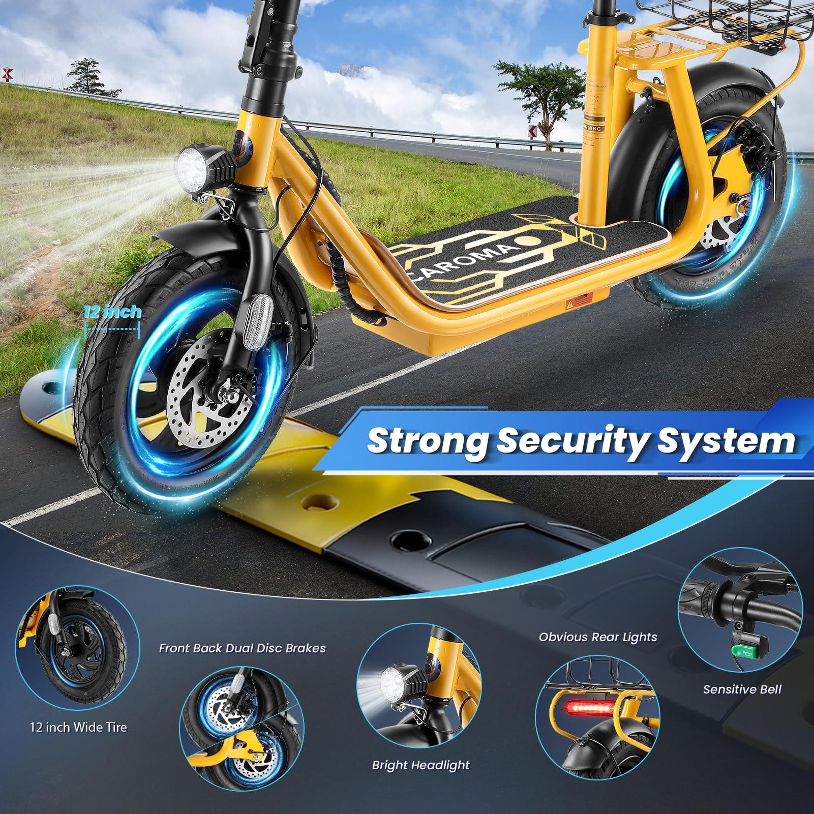 Caroma Caroma Peak 800W Electric Scooter Adults, 30 Miles Max Range, Adjustable Handlebar Height, Foldable Electric Scooter with Seat, Detachable Large Basket, Commuter E-Scooter for Adult and Teens