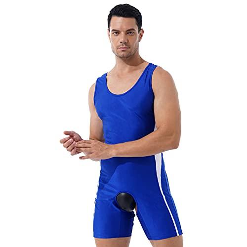 Linjinx Linjinx Men\'s Spandex Slim Fit Open Crotchless Wrestling Singlets Leotard Underwear Jumpsuits Blue XX-Large