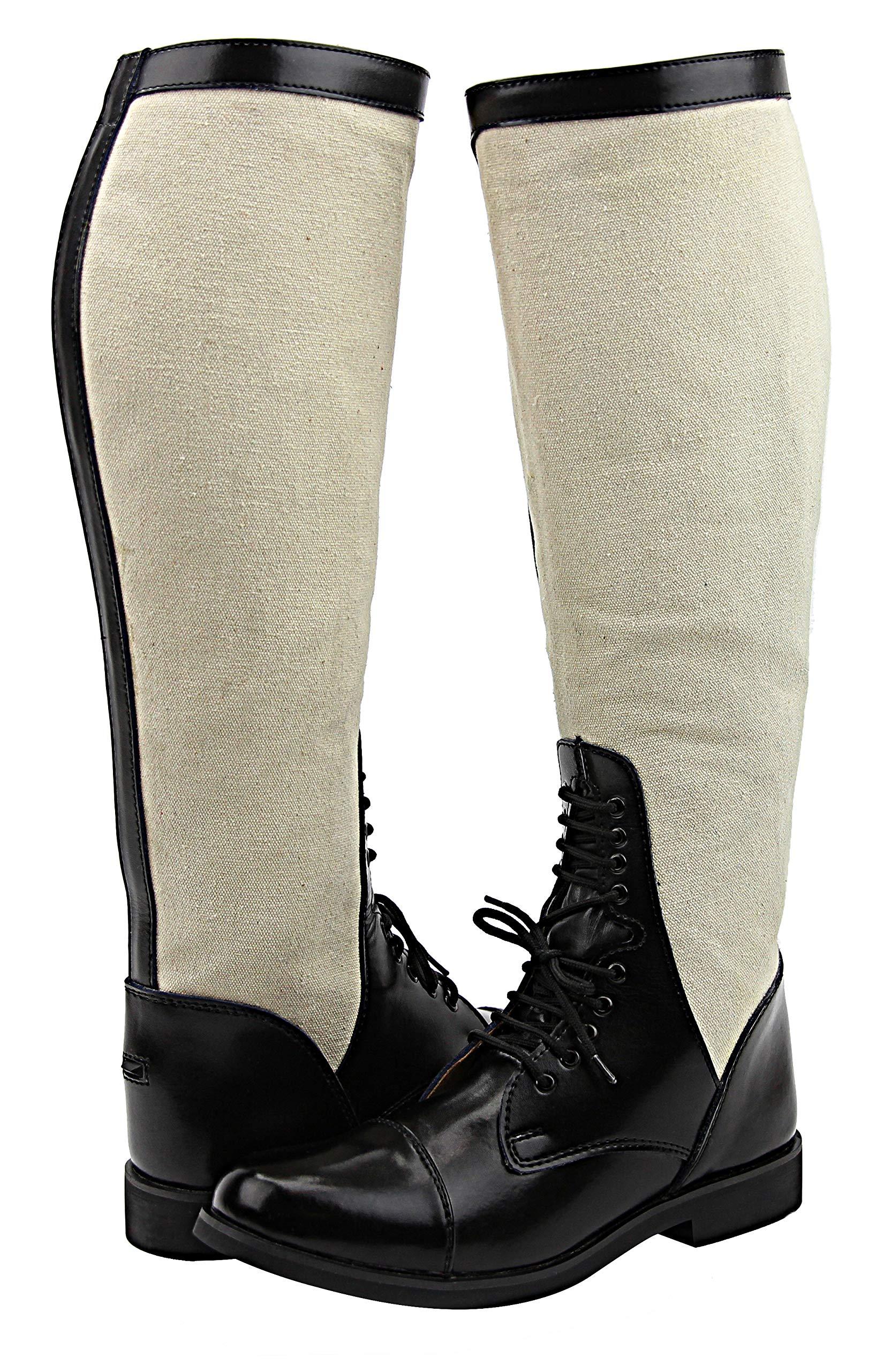 Hispar Hispar Ladies Summer Canvas Field English Horse Riding Boots with Cotton Calf Stylish Fashion Equestrian - Black 6.5 Wide Calf