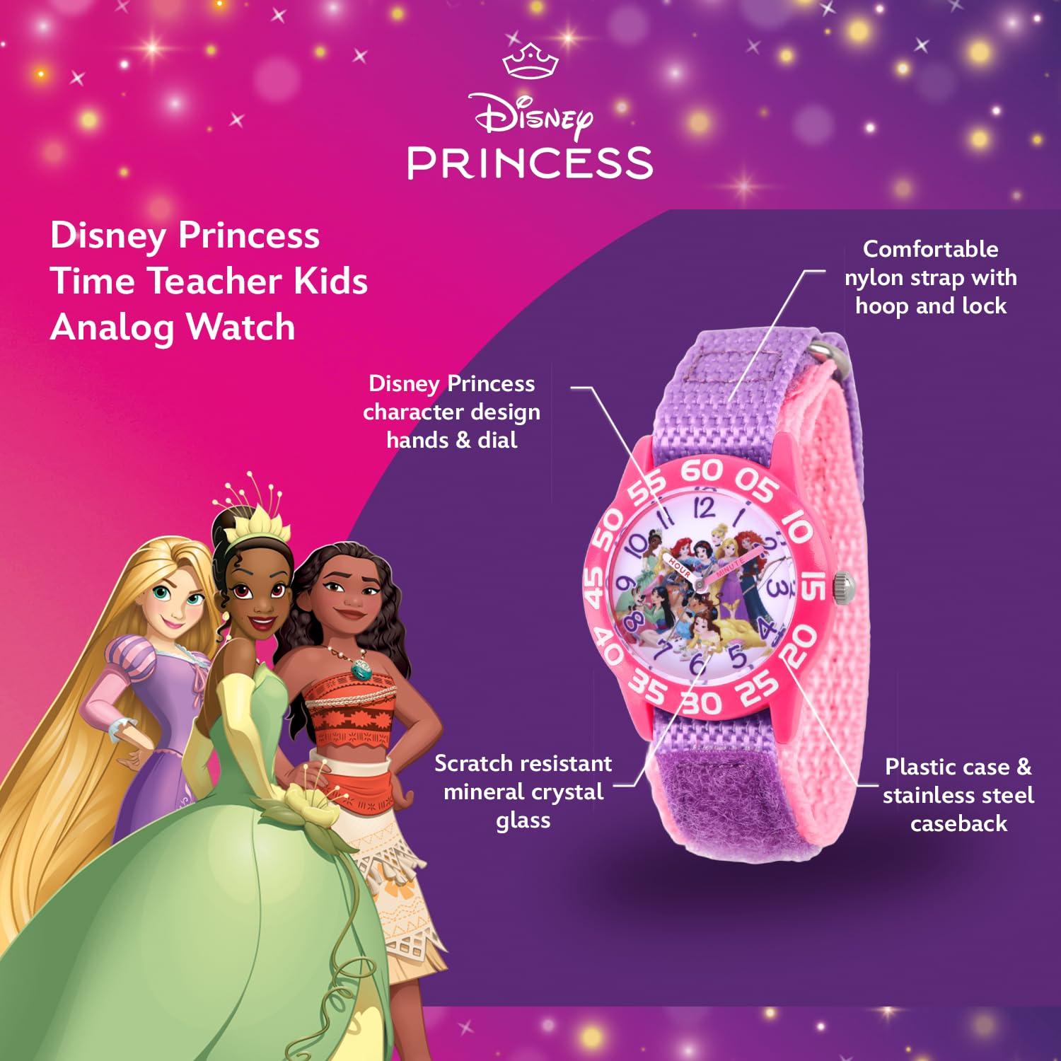 Disney DISNEY Princess Watch for Girls Age 4-7 Perfect Timepiece for Kids Who Love Princesses and Fun, Stylish Accessories, Toddler Princess Watch with Purple Nylon Strap, Pink Bezel, White Dial