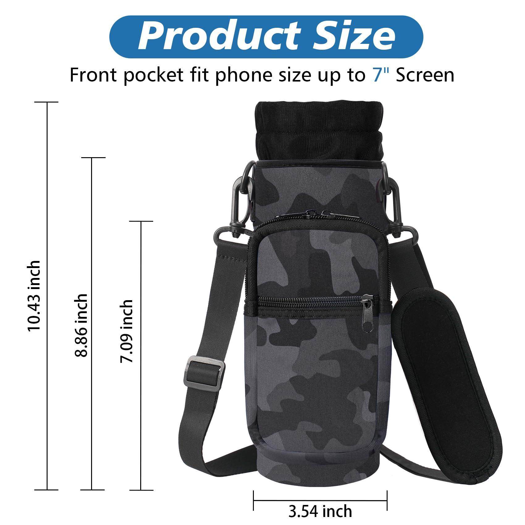AceTreker AceTreker 32 oz 40 oz Water Bottle Sleeve, Insulated Water Bottle Sling Bag with Adjustable Strap, Water Flask Pouch Holder with Phone Pocket for Men Women-Black Camo