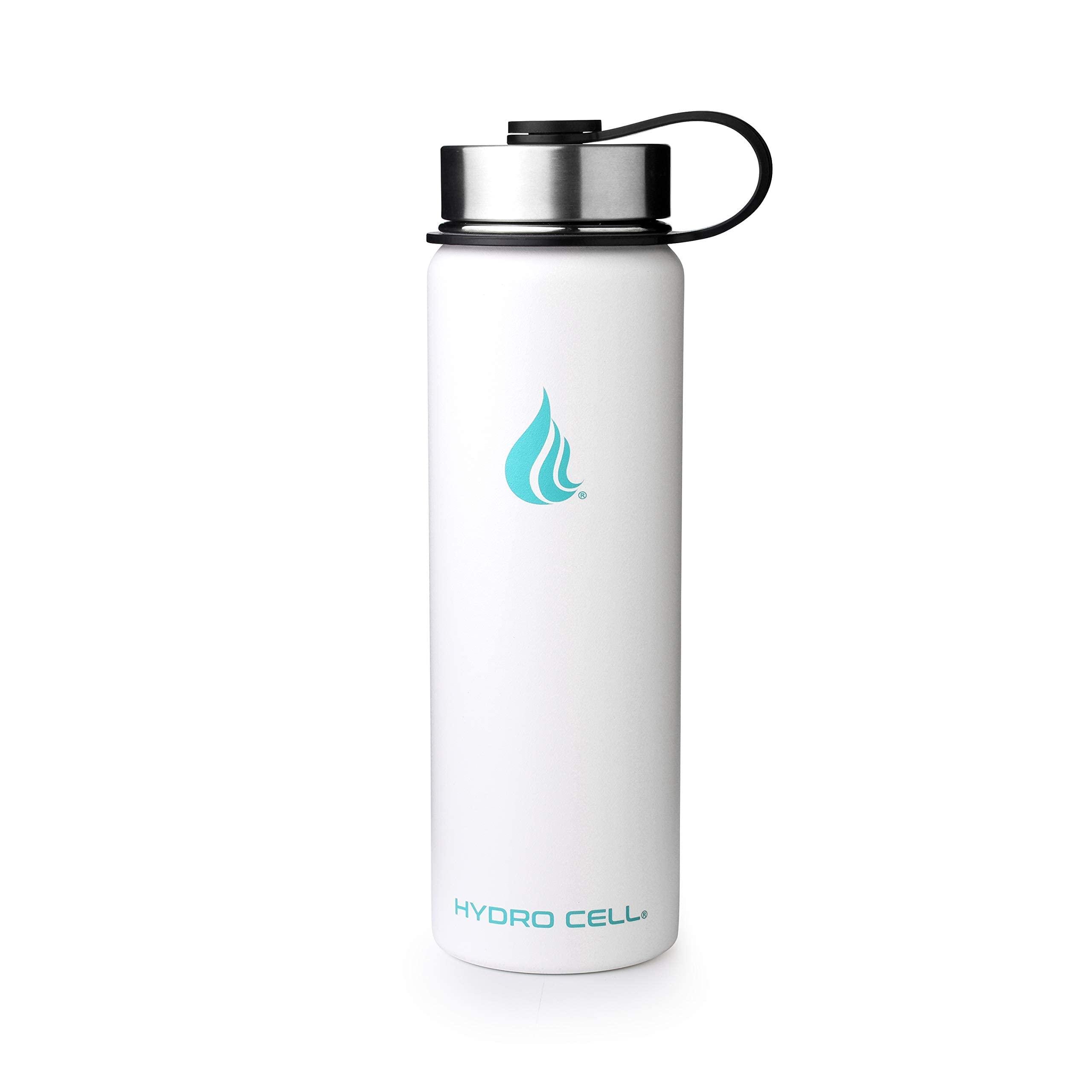 HYDRO CELL HYDRO CELL Stainless Steel Water Bottle w/Straw & Wide Mouth Lids (White 24oz with White Protective Silicone Bottom Boot, Teal/White Paracord Handle and White Sports Cap w/Straw)
