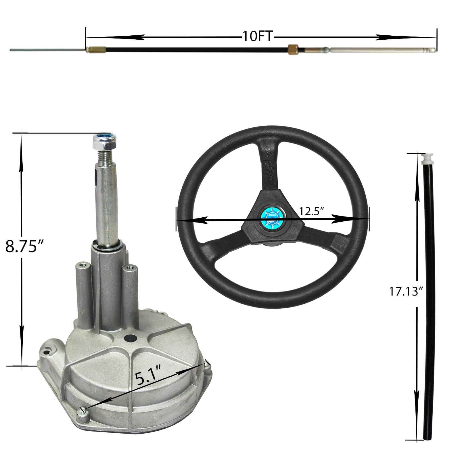 JNDO JNDO 10FT Boat Steering Cable Kit Outboard Steering Cable Boat Steering System Kit with 12.5 Inch Wheel Rotary Helm