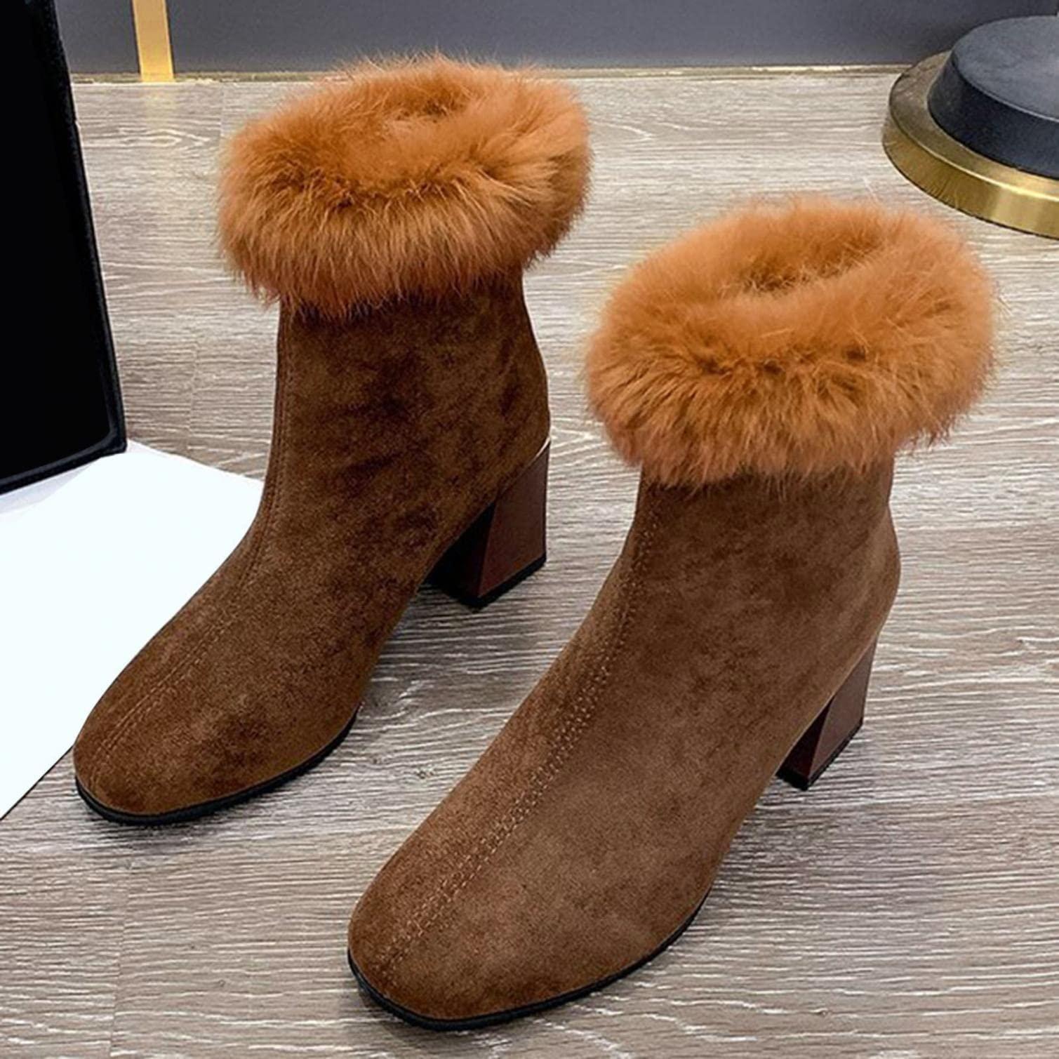 Bcshiye Bcshiye Womens Chunky Heels Ankle Booties Ankle Boots Chunky High Heels Zipper Short Boots Mid Heel Chelsea Boots