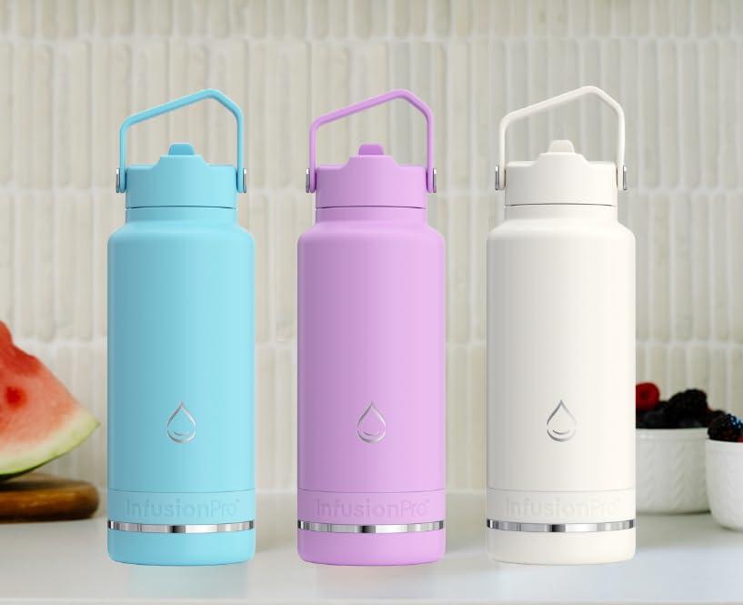 Infusion Pro Infusion Pro Fruit Infuser Water Bottle with Straw Lid (32 oz) Stainless Steel Vacuum Insulated : 50 Recipe Fruit Infusion eBook : More Flavor : Easy Cleaning : Great Gift