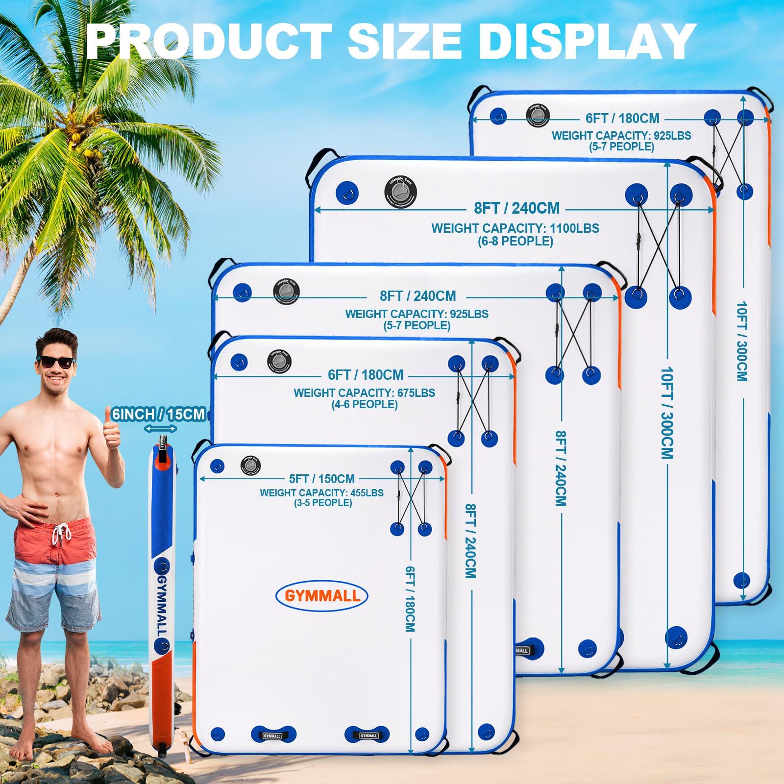 GYMMALL GYMMALL Inflatable Floating Dock Platform, 6ft*5ft Air Dock Platform Floating Island Raft with None-Slip Surface, 6in Thick Water Floating Dock Mat for Swimming Pool Lake Beach Ocean
