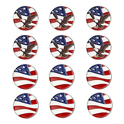 GOLTERS GOLTERS Golf Ball Markers Assorted Patterns Value Pack of 12 Golf Gifts, Golf Cap Clips and Divot Repair Tools Parter Accessories Sets for Men Women Golfer (American Flag 1)