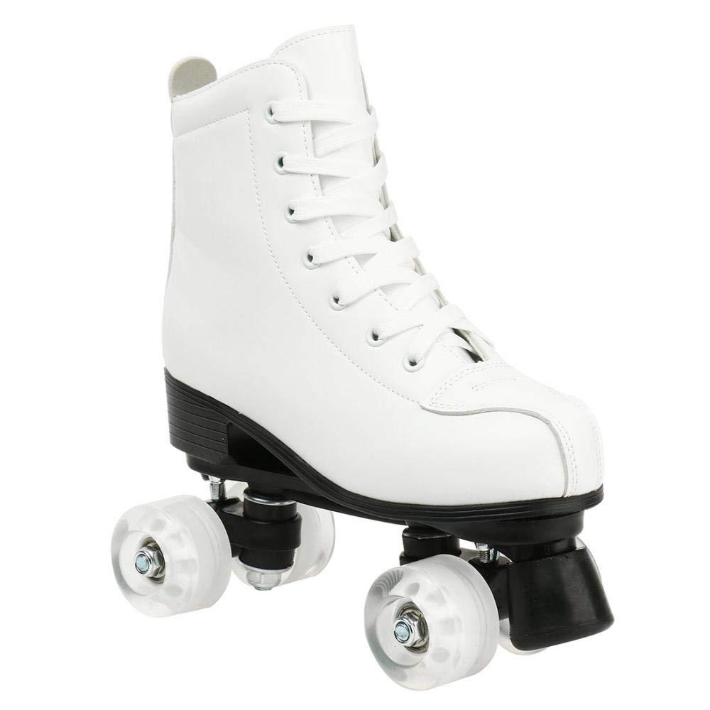 XUDREZ XUDREZ Double-Row Skates - PU Leather High-top Roller Skates, Four-Wheel, Indoor/Outdoor (White Flash, Women\'s 8 / Men\'s 6.5)