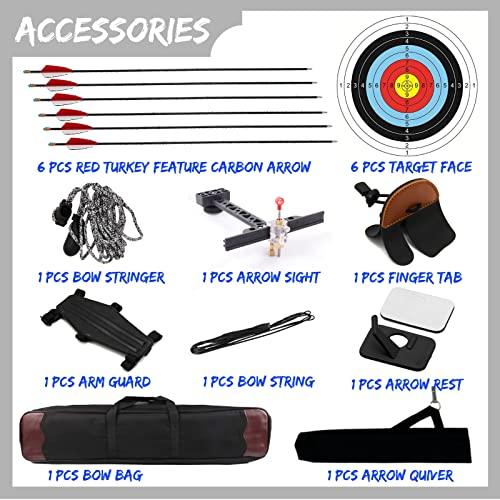 DEERACE DEERACE Takedown Recurve Bow and Arrow Set 62\" Classic Traditional Wooden Bow for Adults Youth Beginner Hunting Targeting Archery (30 Lbs, Right Hand)