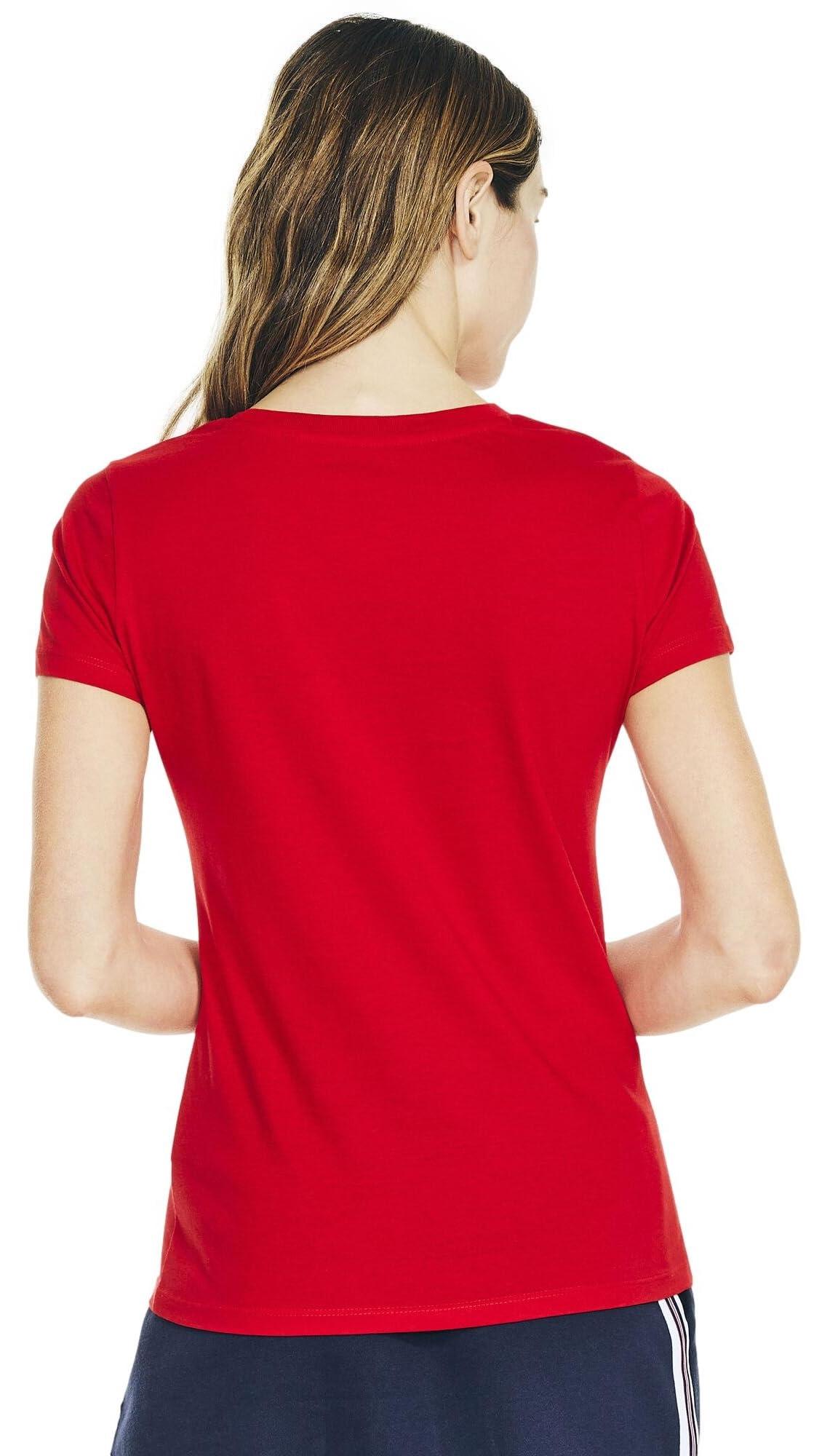 Nautica Nautica Women's Classic Fit Solid Crew-Neck Cotton-Jersey T-Shirt, BrightRed, L