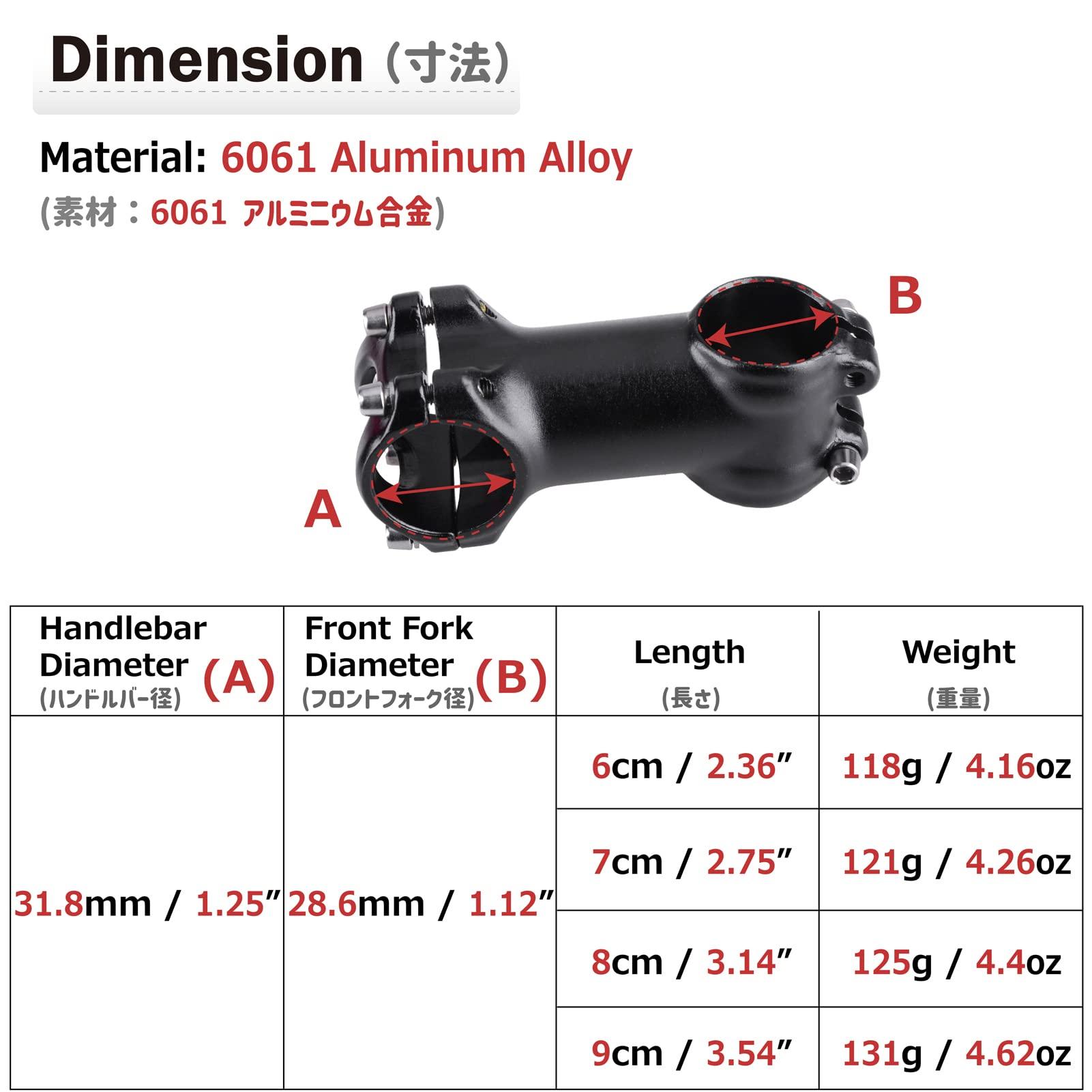 Azarxis Azarxis 31.8mm Stem 60mm 70mm 80mm 90mm 0-7 Degree Bike Stem Mountain Bike Stem Short Handlebar Adjustable Stem for Bicycle, Road Bike, MTB, BMX, Fixie Gear, Cycling (31.8 x 60mm)