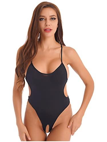 Yihuimin Yihuimin Women's Translucent Sheer When Wet Swimsuit One Piece Monokini Swimwear Bathing Suit Black Large