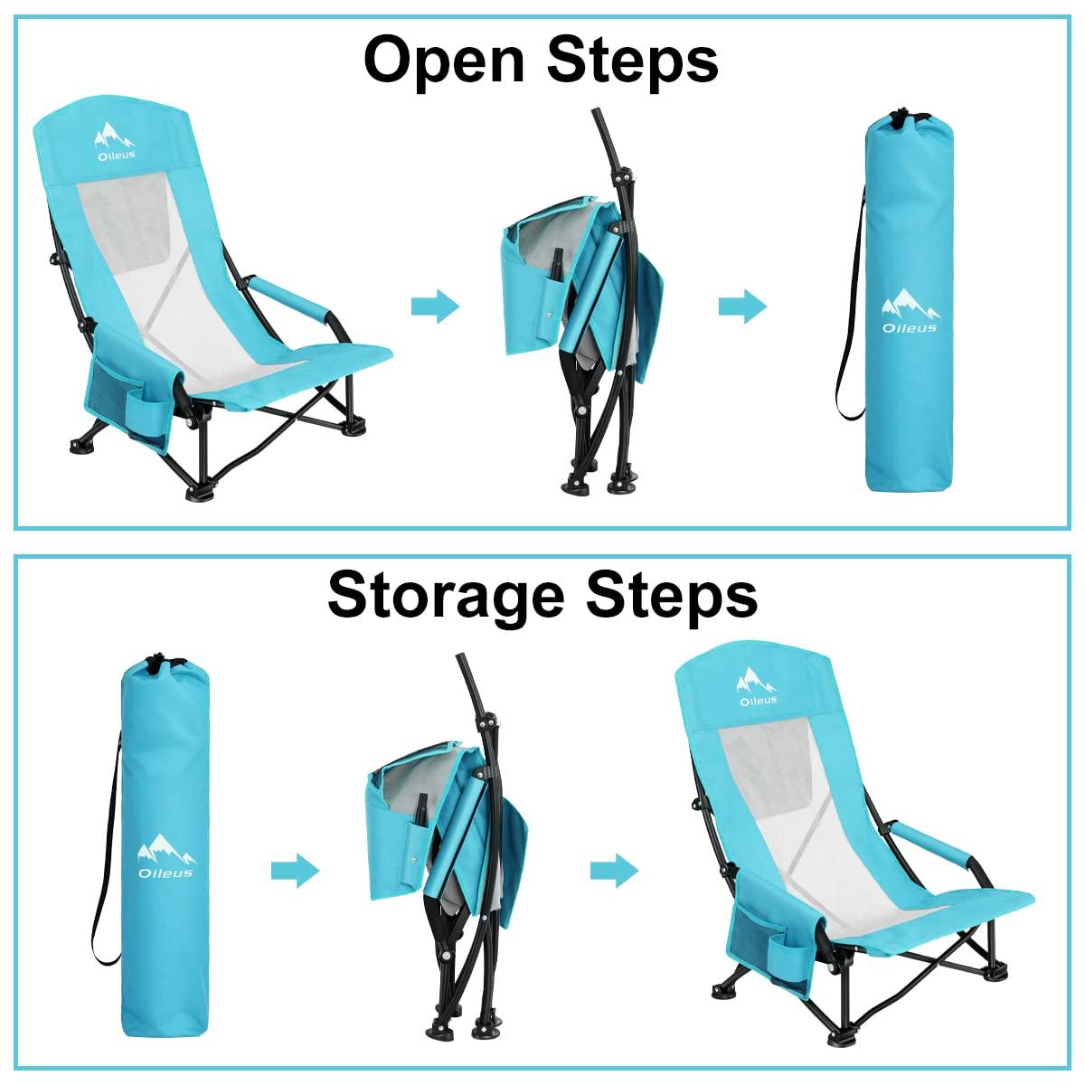 Oileus Oileus Folding Portable Beach Chair High Back 1 Pcs and X-Large 4 Person Beach Tent Sun Shelter Blue