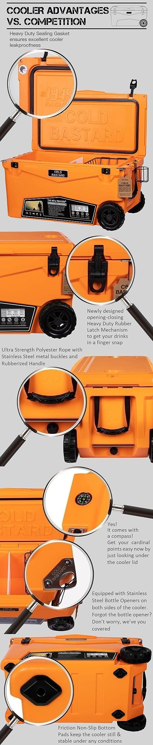 COLD BASTARD COOLERS COLD BASTARD COOLERS 70QTW Rugged+ CAMO Sand Gray Large Wheels Premium Ice Chest Cooler Accessories Free S&H (CB70W-CS)
