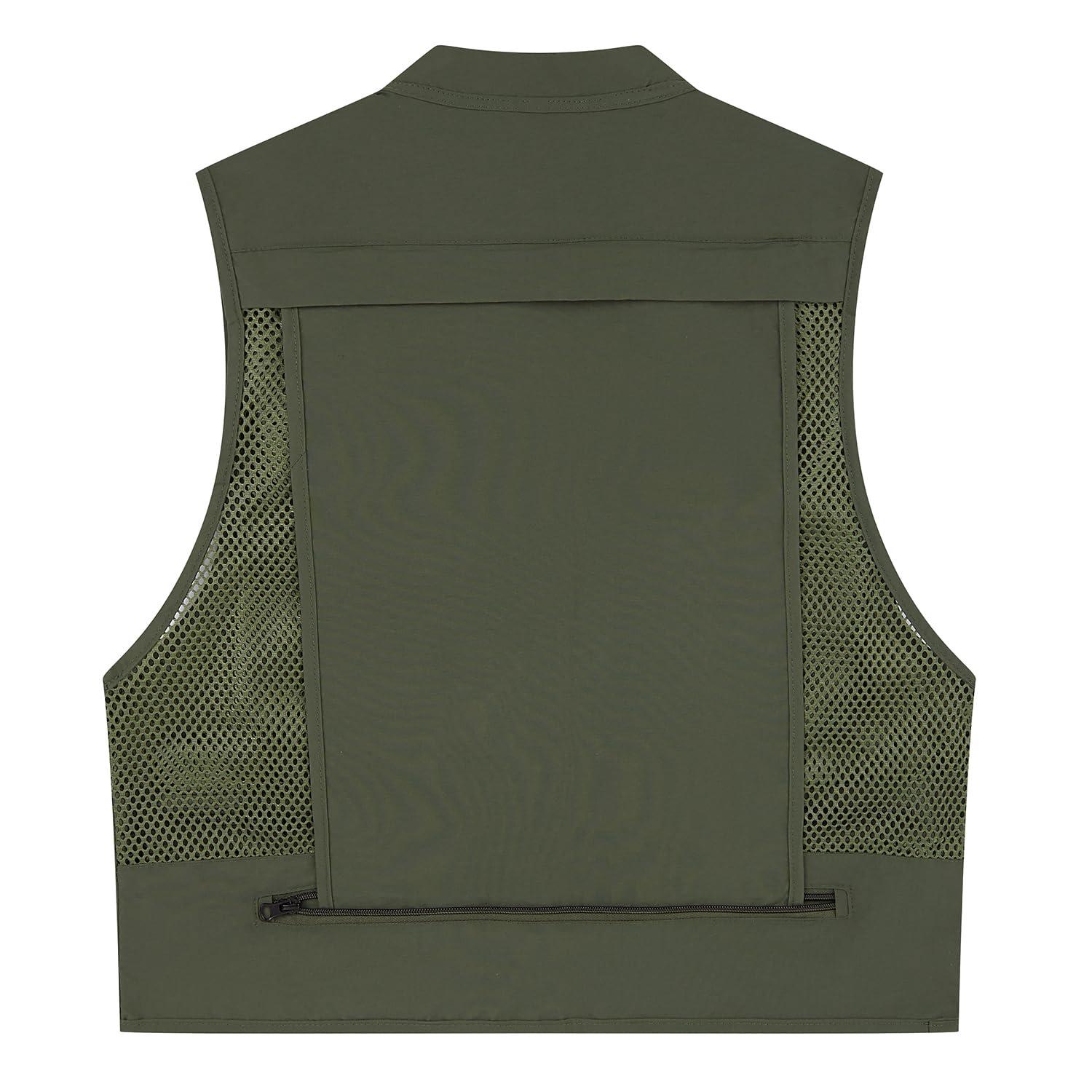 Ziker Ziker Women's Mesh Breathable Openwork Jouralist Photographer Fishing Vest Waistcoat Travel Jacket Coat With Pockets (as1, alpha, l, regular, regular, New Army Green)