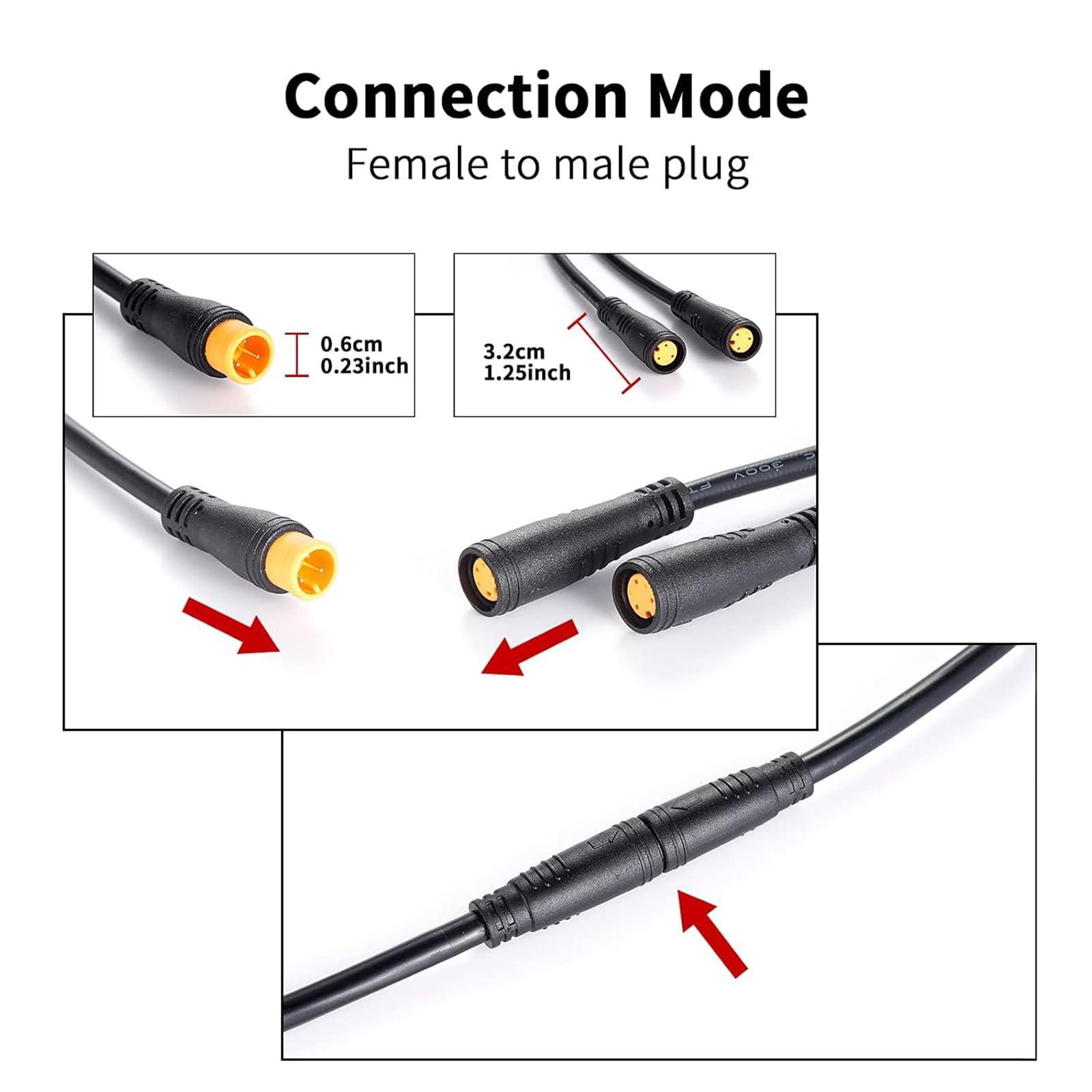 baluoqi baluoqi Electric Bike 1T2 Cable Y-Splitter Extending Wire with Waterproof 3 Pin Connector Extension Cable for Ebike Light, Gear Sensor and Brake in Ebike Conversion Kit