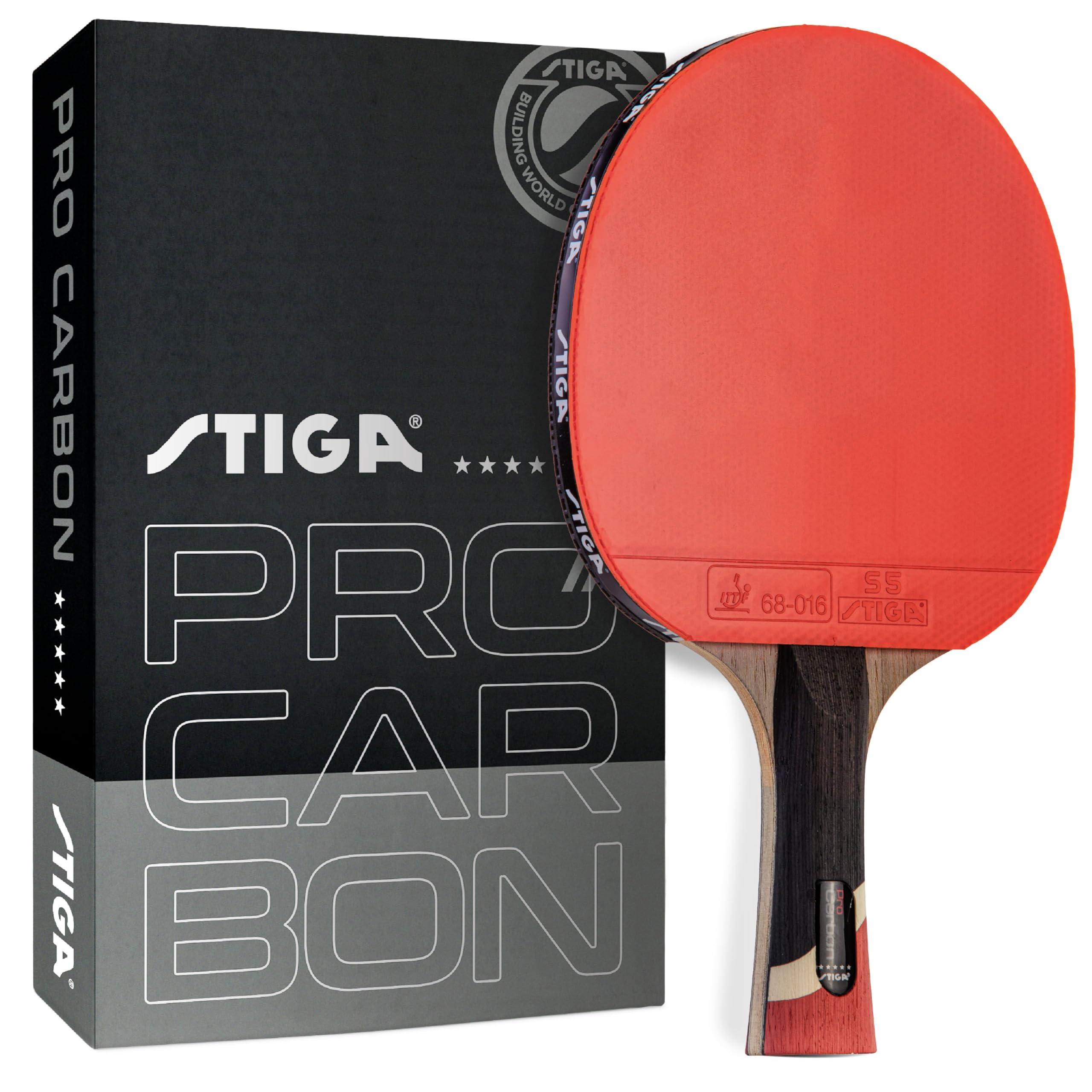 STIGA STIGA Pro Carbon Performance-Level Table Tennis Racket with Carbon Technology for Tournament Play - Red and Blue Colors