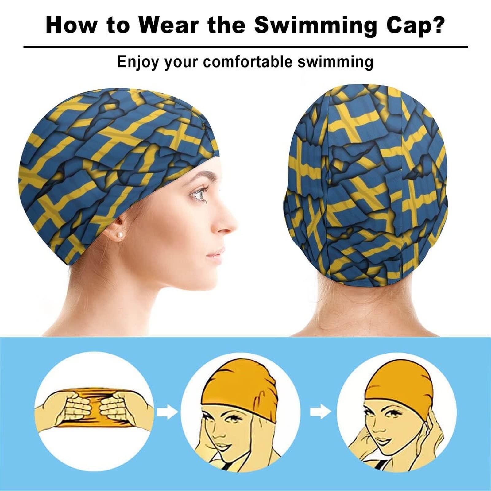 Calculay Sweden Flag Swimming Cap, Shower Cap for Adults and Children with Long Hair to Keep Hair Dry Hats
