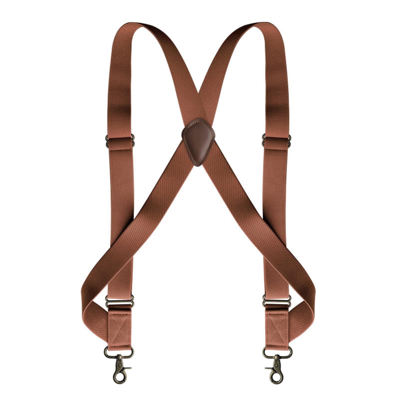 WEJUN Men Braces Suspenders Heavy Duty Suspenders for Men 2.5Cm Wide X Back with 2 Side Clips Hooks Adjustable Elastic Trouser Braces,Dark Khaki