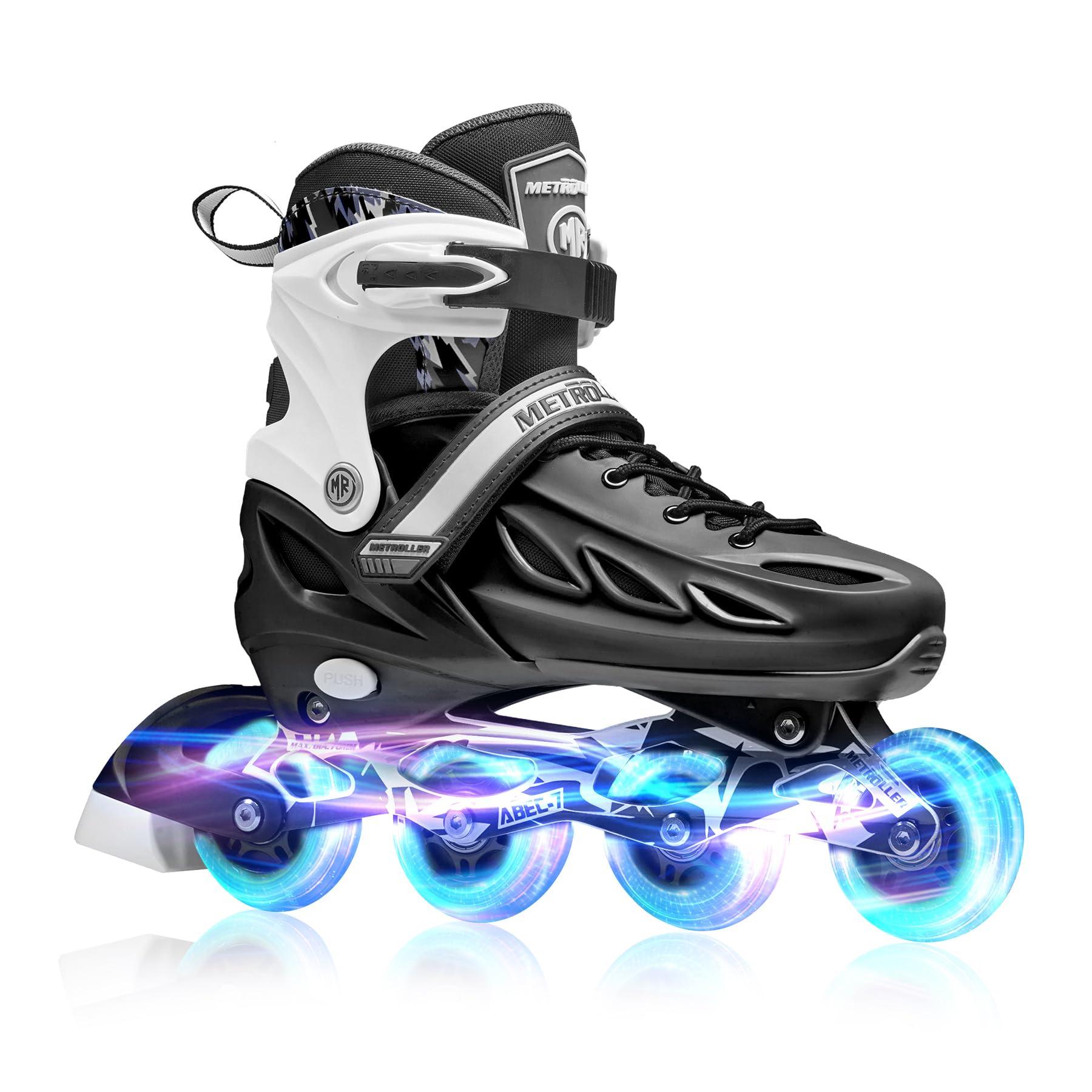 METROLLER METROLLER Inline Skates for Girls and Boys, Women, Men 4 Sizes Adjustable Inline Skates with Light Up Wheels, Illuminating Beginner Skates for Kids & Adult Youth.