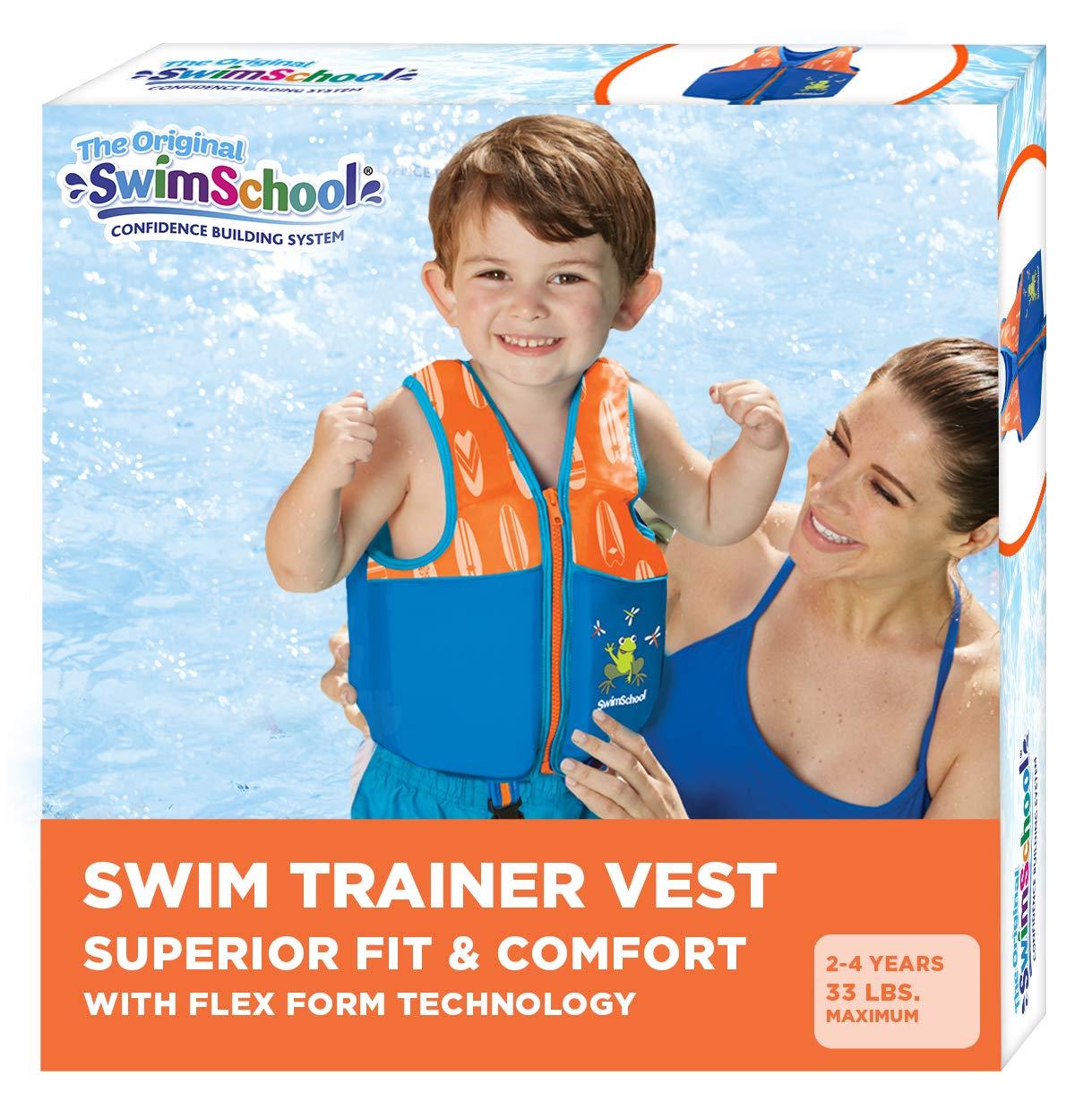SwimSchool New SwimSchool Swim Trainer Vest Small/Medium Max 33 Pounds Kids Swim Vest with Padded Shoulders Comfortable Flex-Form-Fit Design with Adjustable Safety Strap Blue/Orange