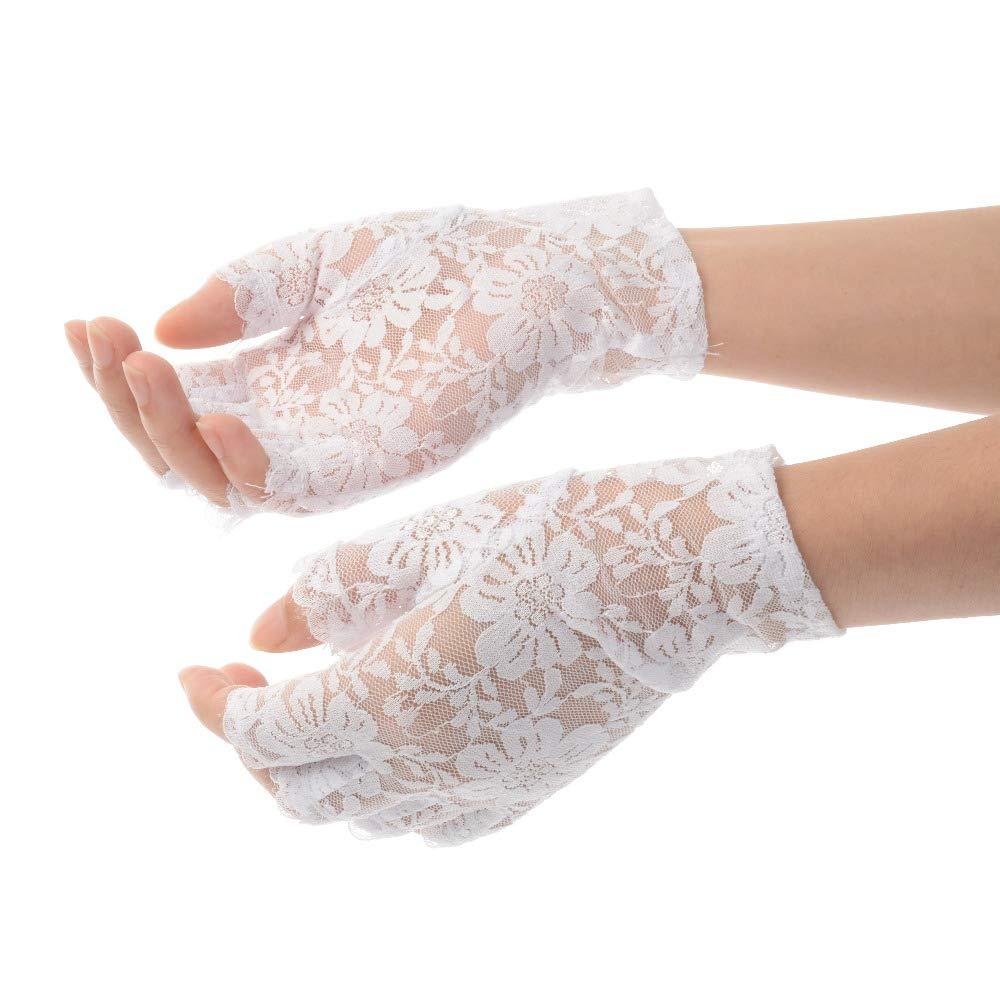 Tvoip Tvoip 1 Pair Womens Sun Protection Driving Half Finger Gloves Charming Sexy Lady Girl Lace Party Costume Fingerless Gloves (White)