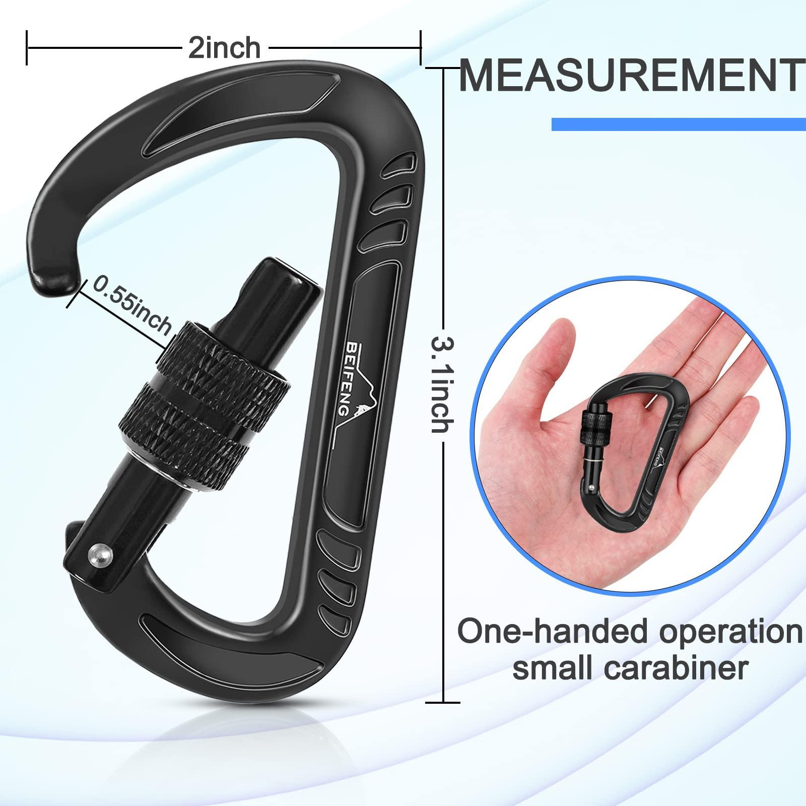 BEIFENG BEIFENG Heavy Duty Lightweight Locking Carabiner Clips D Ring for Camping Hiking Outdoor Gym etc, Carabiner with Lock Small Carabiners for Dog Leash & Harness (Screw Locking 4Pcs)