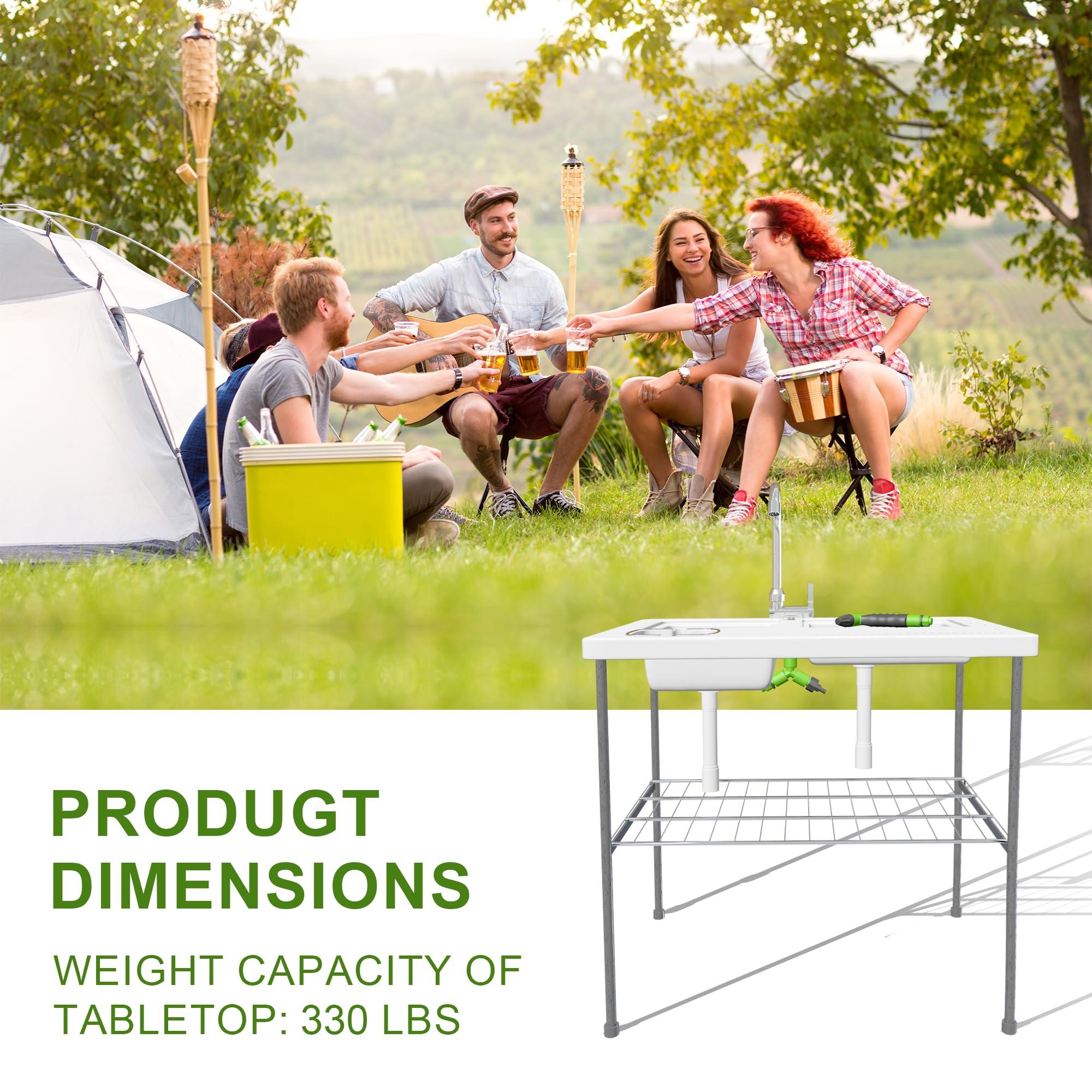 THUNDERBAY THUNDERBAY Portable Folding Fish Game Cleaning Camp Table Heavy Duty 40''Fillet Table with Double Sink and Faucet