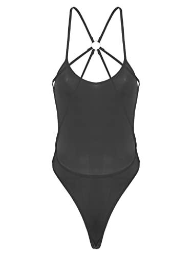Yihuimin Yihuimin Women's Translucent Sheer When Wet Swimsuit One Piece Monokini Swimwear Bathing Suit Black Large