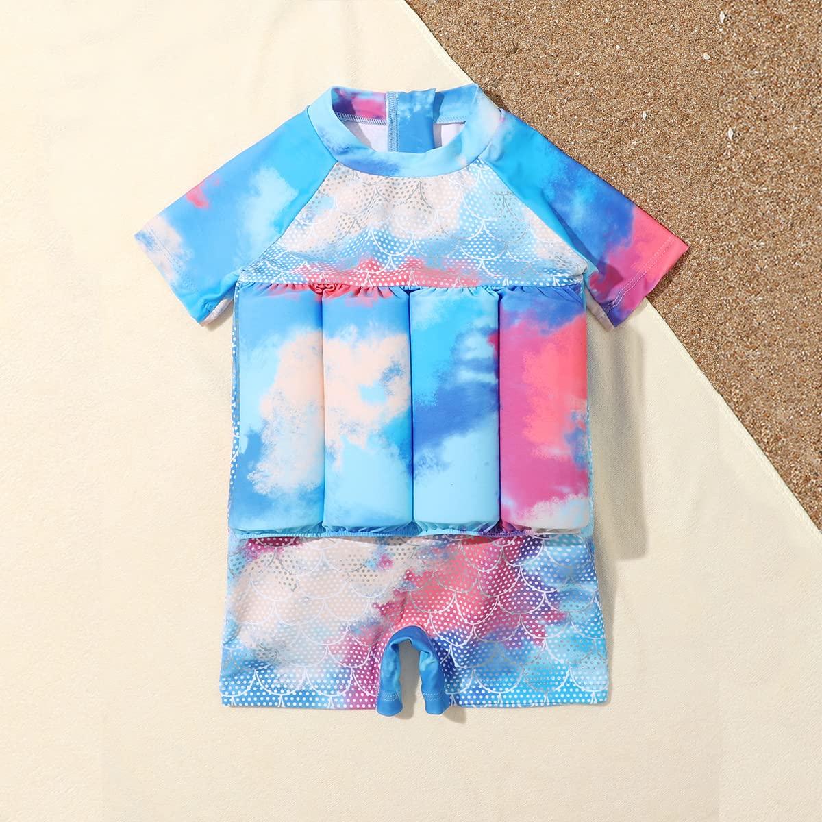 IDOPIP IDOPIP Kids Baby Boy Girl Float Suit with Adjustable Buoyancy Floatation Swimsuit Floating Swimwear Bathing Suit Toddler Float Swim Vest with 8 Removable Buoyancy Stick Blue + Colorful 2-3 Years