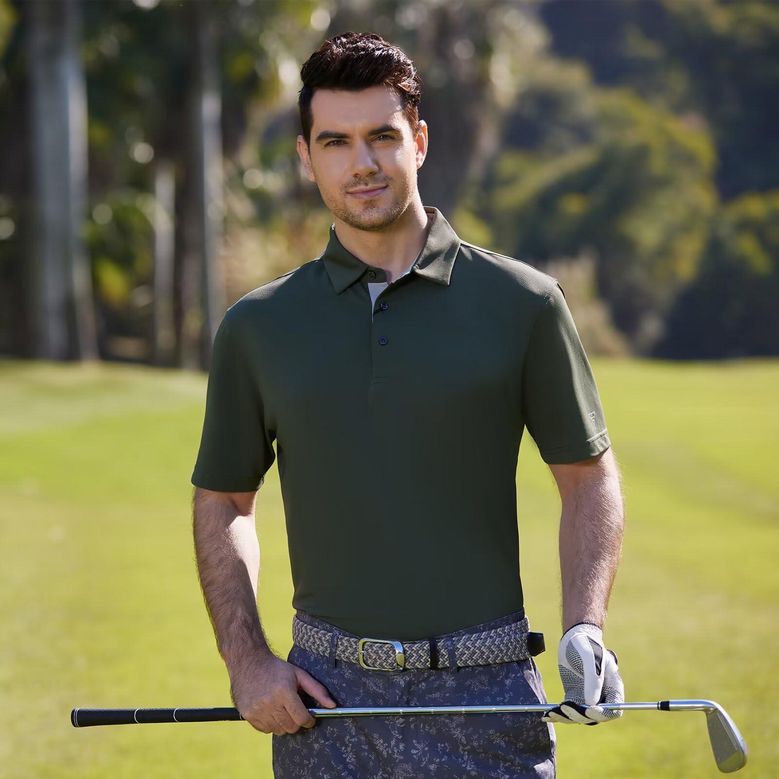M MAELREG M MAELREG Mens Pique Polo Shirts Short Sleeve Performance Moisture Wicking Quick Dry Casual Golf Shirts for Men Dark Grey