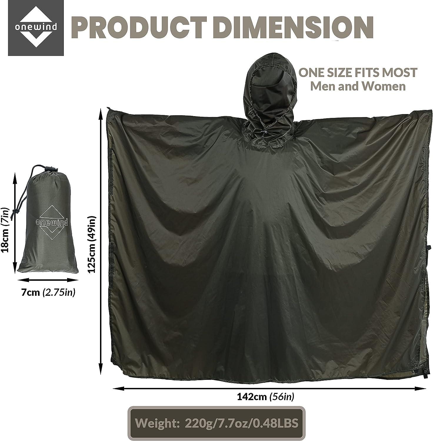 onewind onewind Backpacking Rain Poncho with Hooded, Silnylon Cycling Poncho Versatile Survival Shelter Camping Gear Rain Coat Waterproof Breathable lightweight and packable rain protection, 98 * 56inch